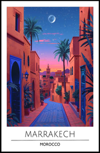 Marrakech Street Scene Evening Travel Poster