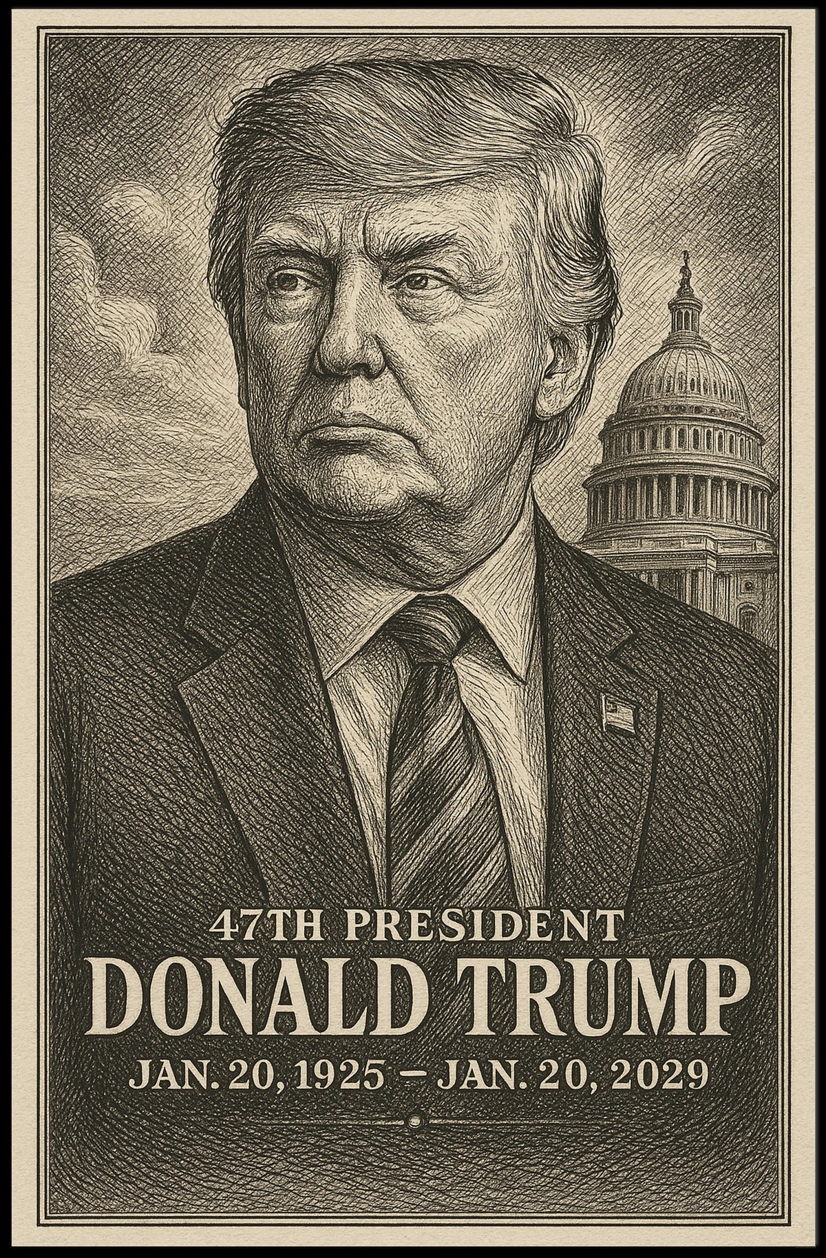 Donald Trump Era Determination Engraved Cinematic American Leader Patriotism Poster