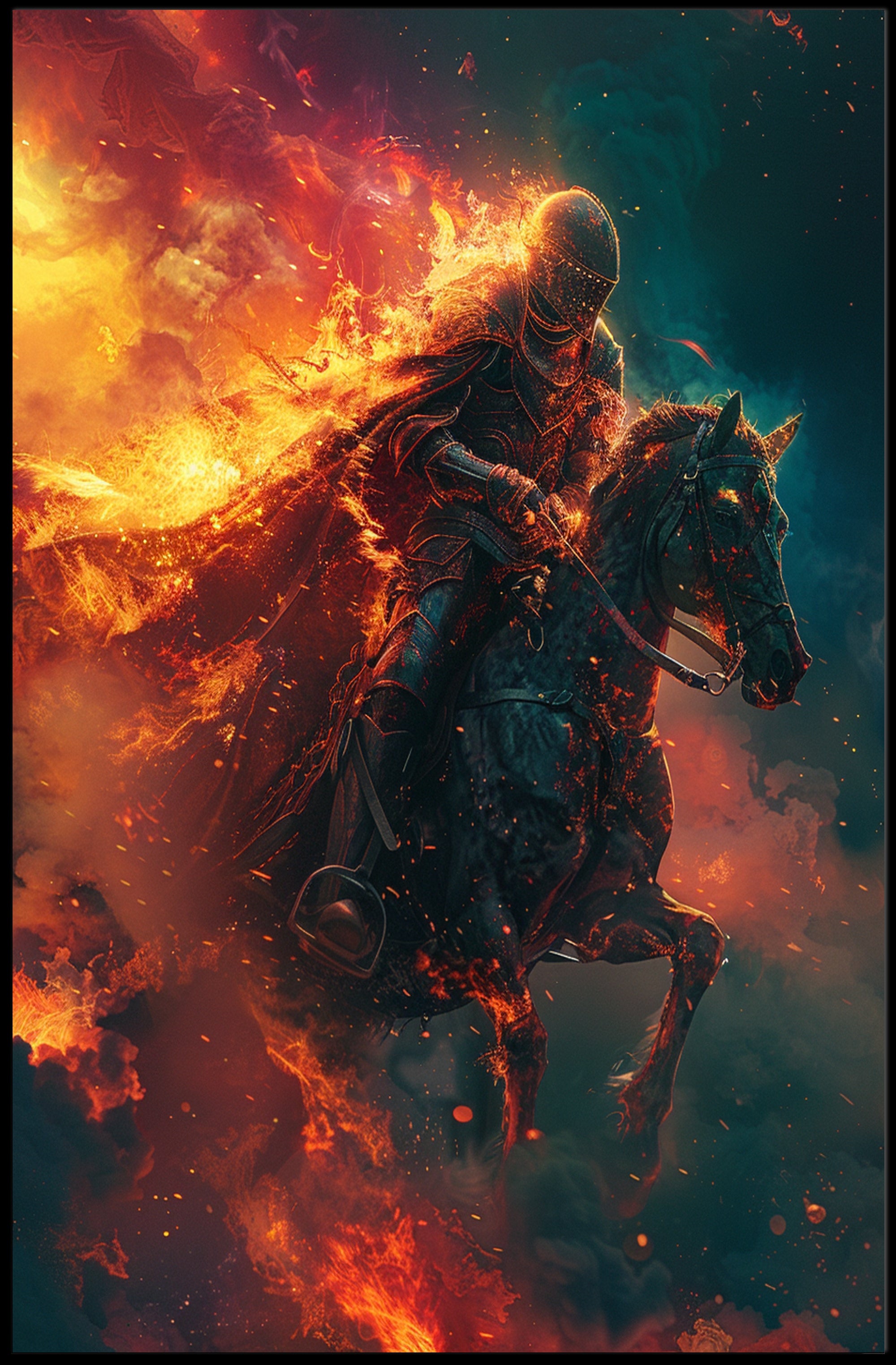 Fiery Knight Fantasy Adventure Poster PosterGoat