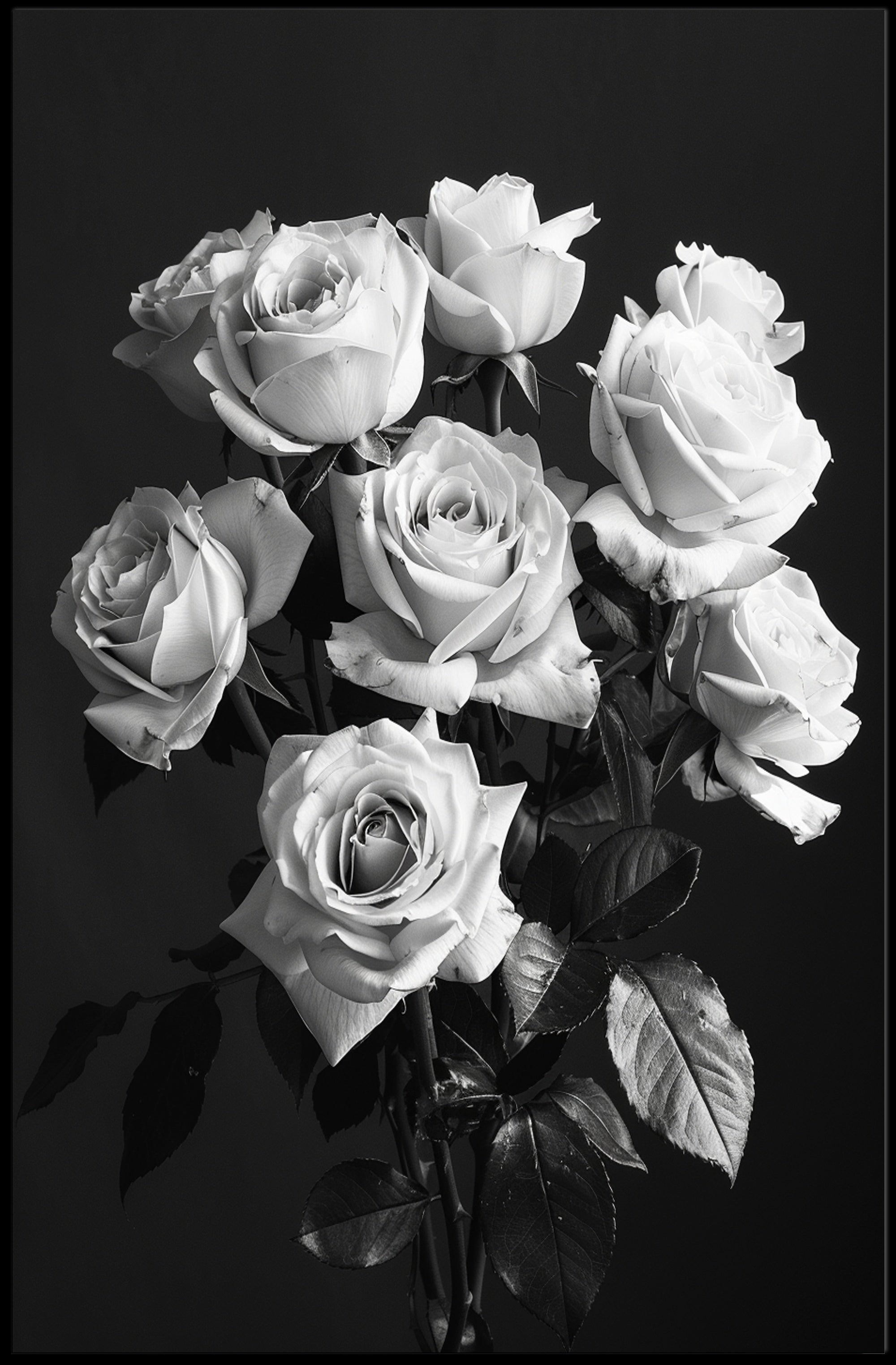 Striking Black-and-White Roses Photorealistic Art Poster PosterGoat