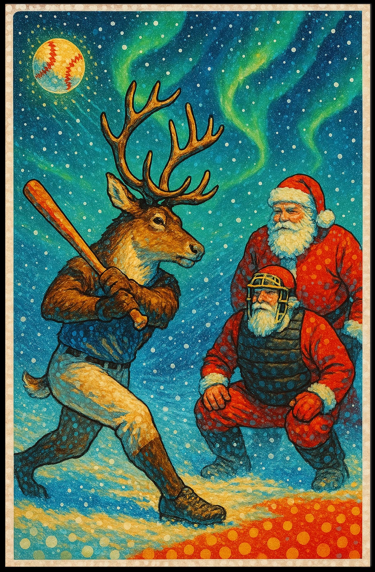 Festive Baseball Christmas Reindeer Fantasy Poster