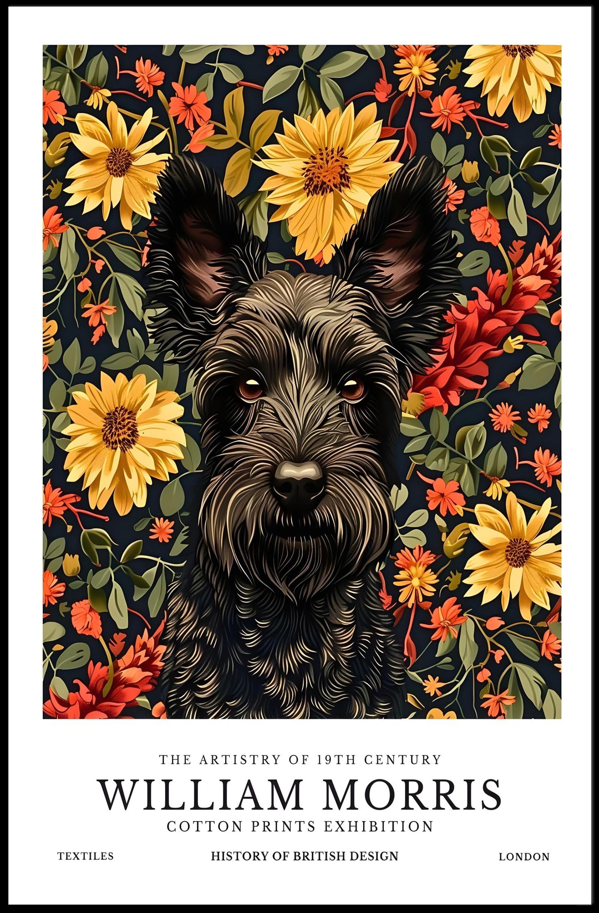 The Artistry of 19th Century with Floral Dog Artistic Poster