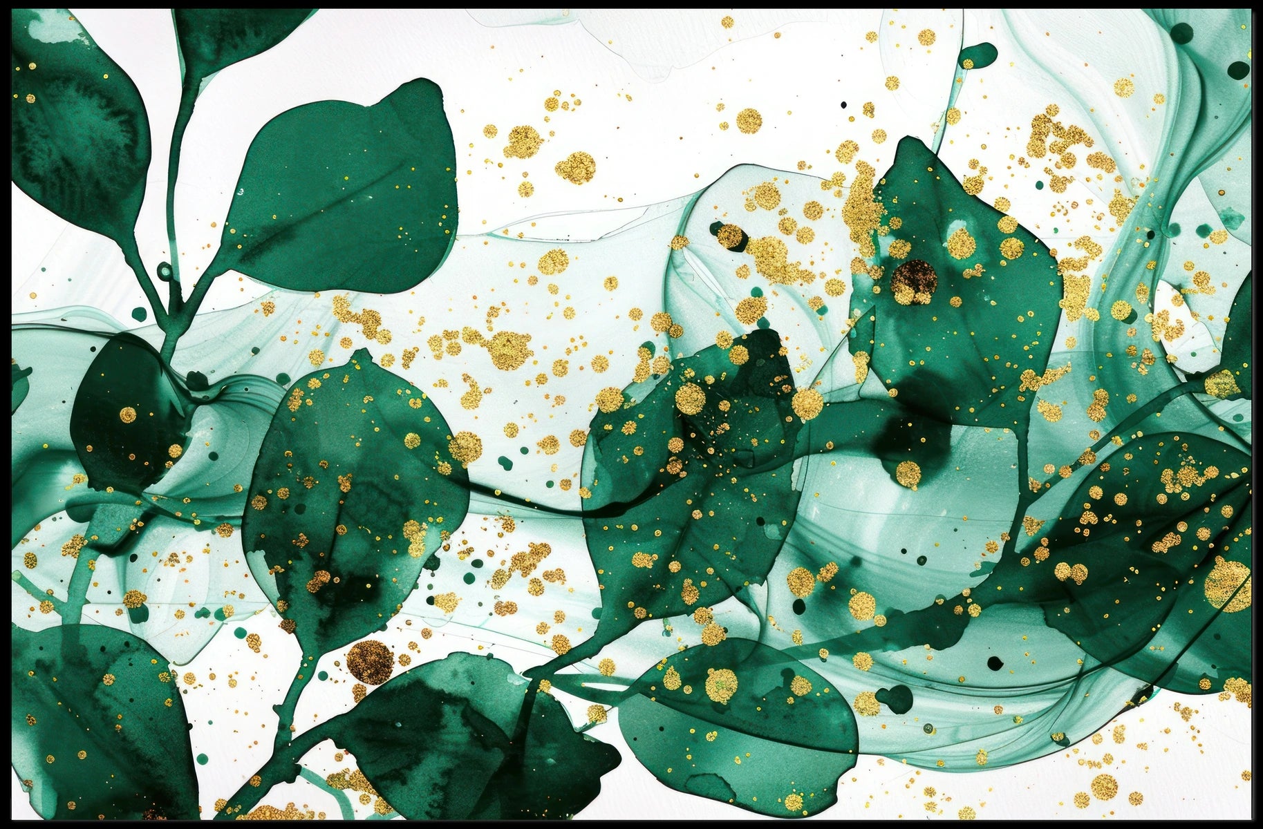 Abstract Elegance in Green and Gold Poster