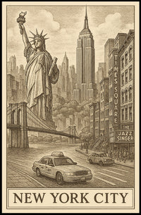 Timeless New York City Poster Vintage Sepia Urban Art Fans