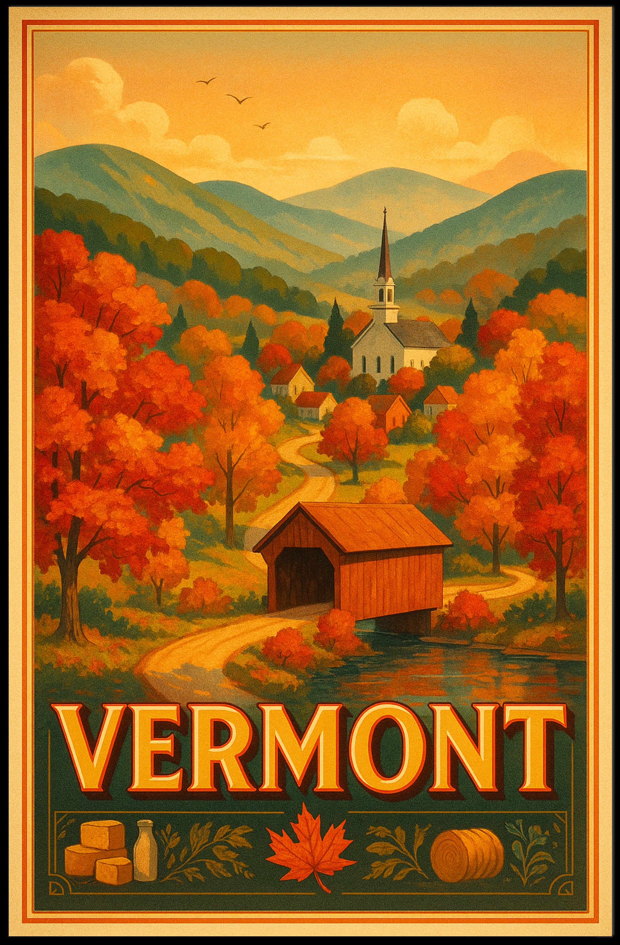 Vermont Autumn Scenic Poster Wall Art Print