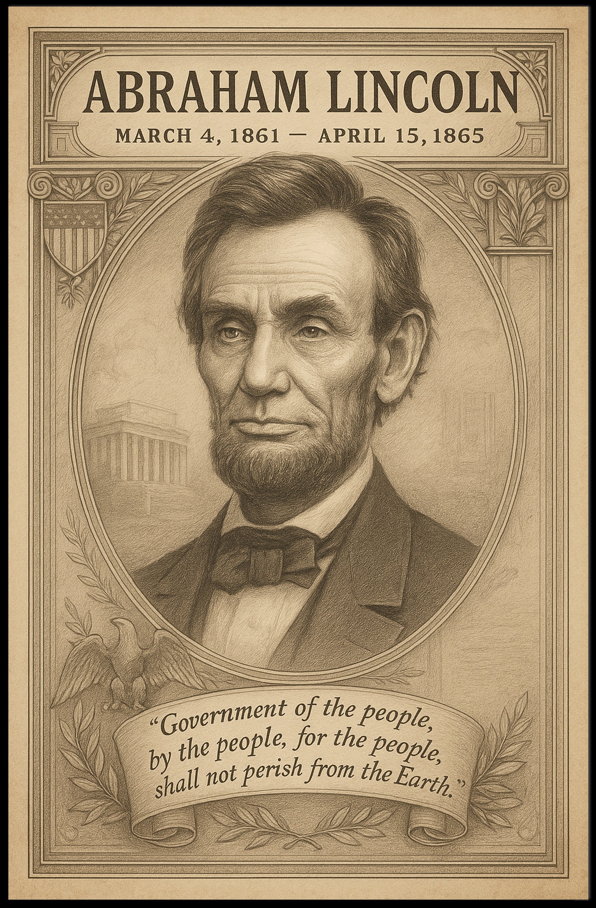 Abraham Lincoln 16th President Sketch Poster Wall Art Decor