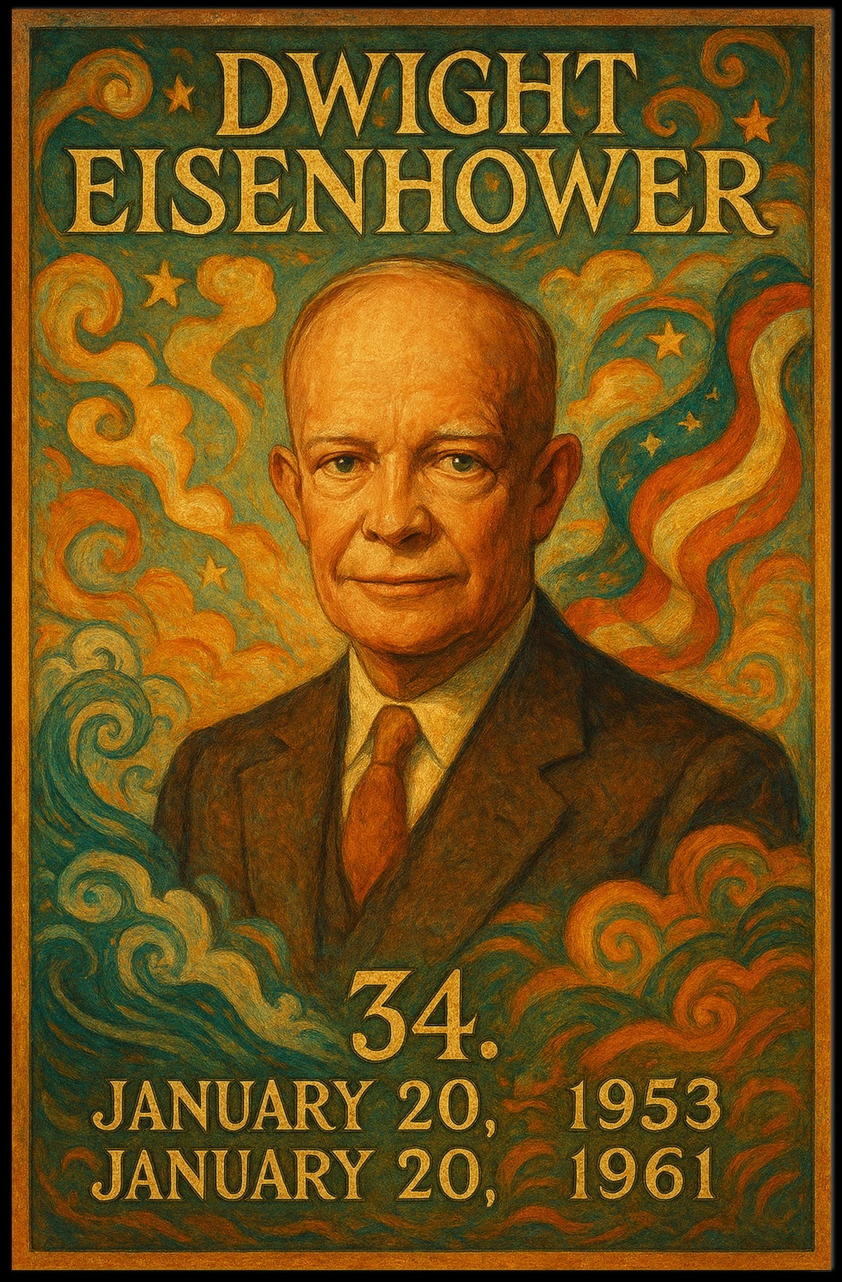 Dwight Eisenhower Patriotic Leadership Retro Vintage Poster