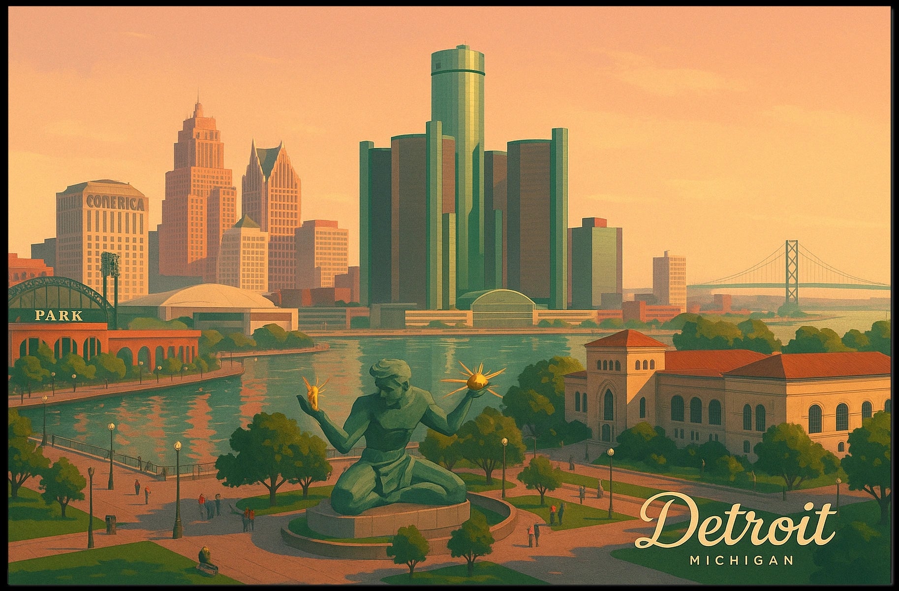 Urban Wanderlust Detroit Skyline Photography Realism Poster