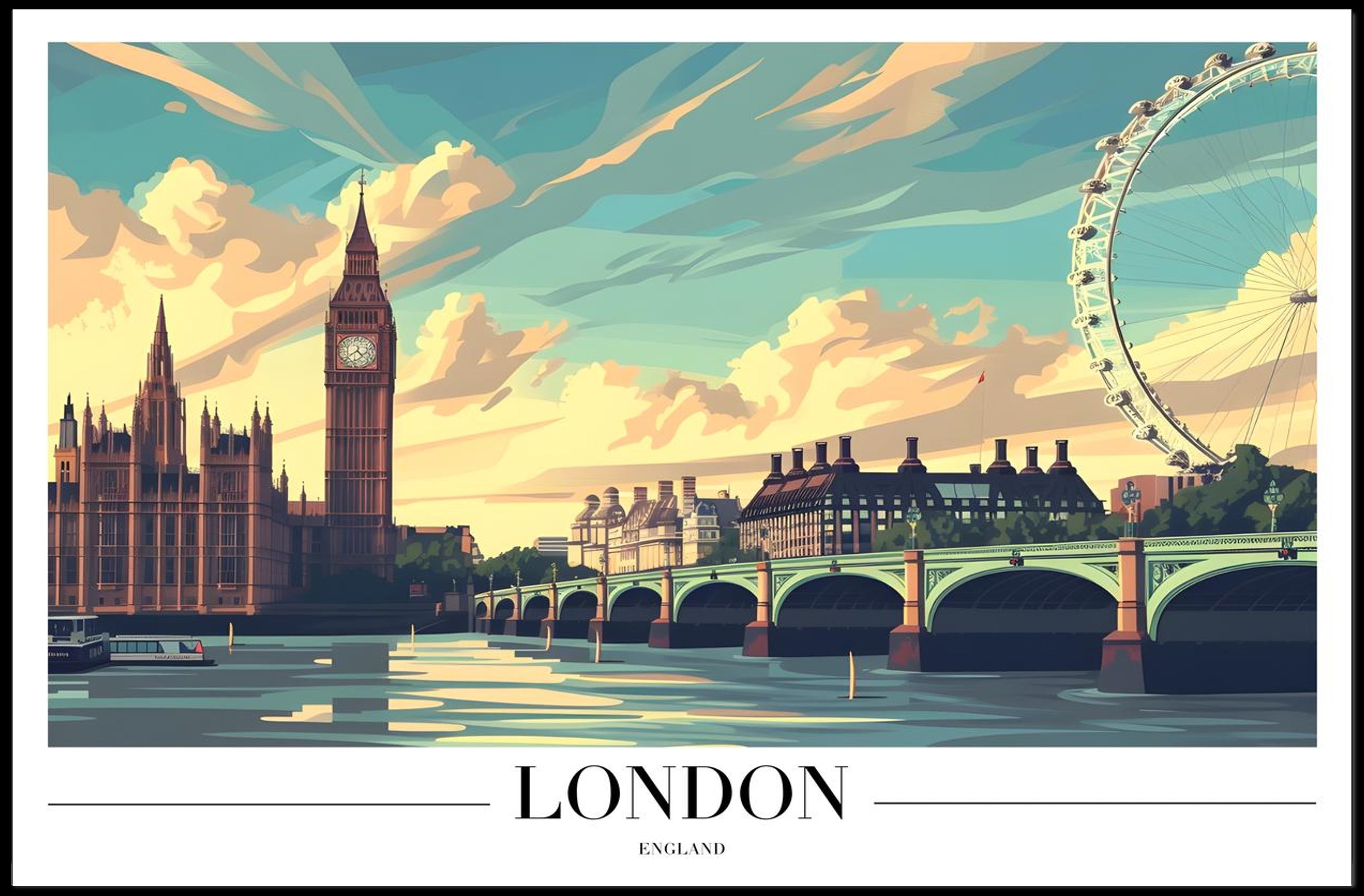 London's Iconic Landmarks Explored in Urban Cityscape Poster