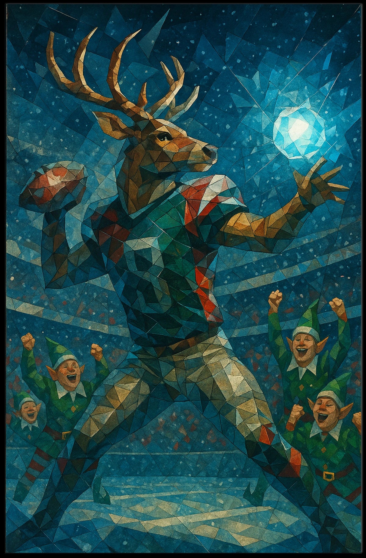 Whimsical Deer Athlete Football Poster in Fantasy Category