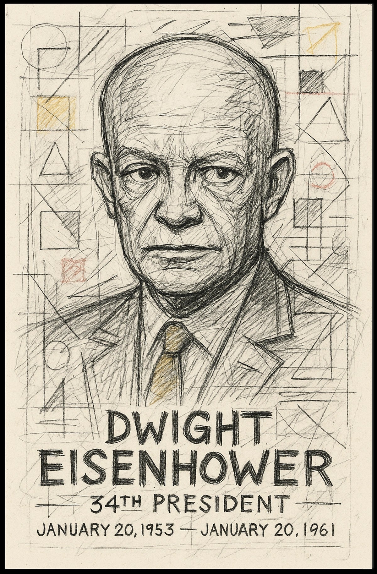 Dwight Eisenhower Vintage Sketch Line Art Collectors Poster