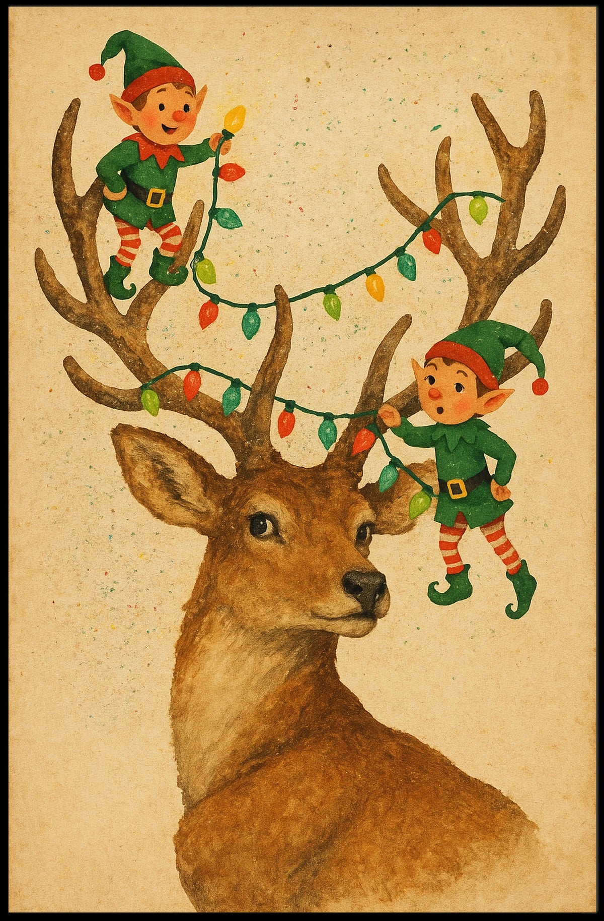 Festive Reindeer And Elves Poster