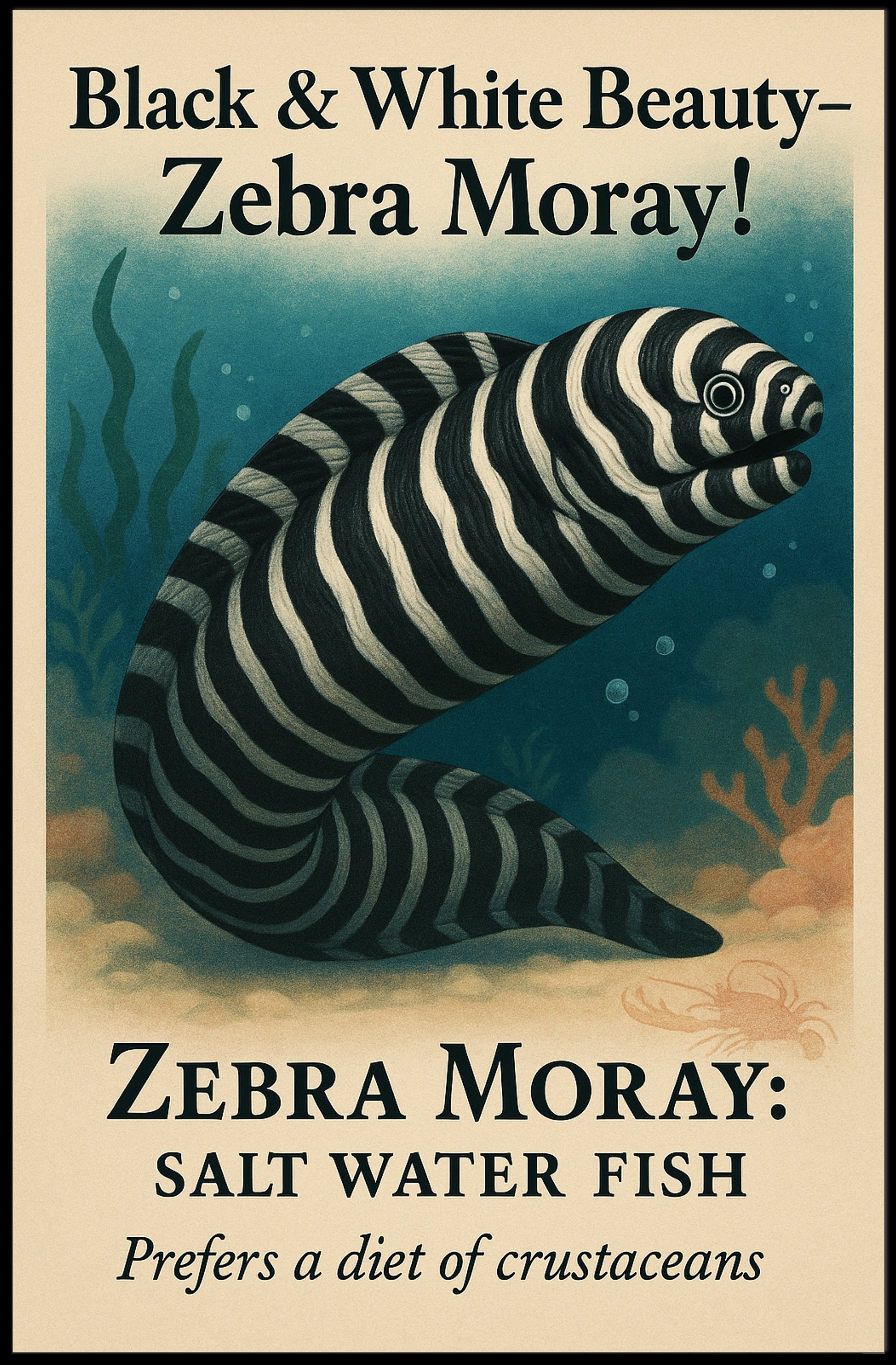 Black White Beauty Zebra Moray Poster PosterGoat
