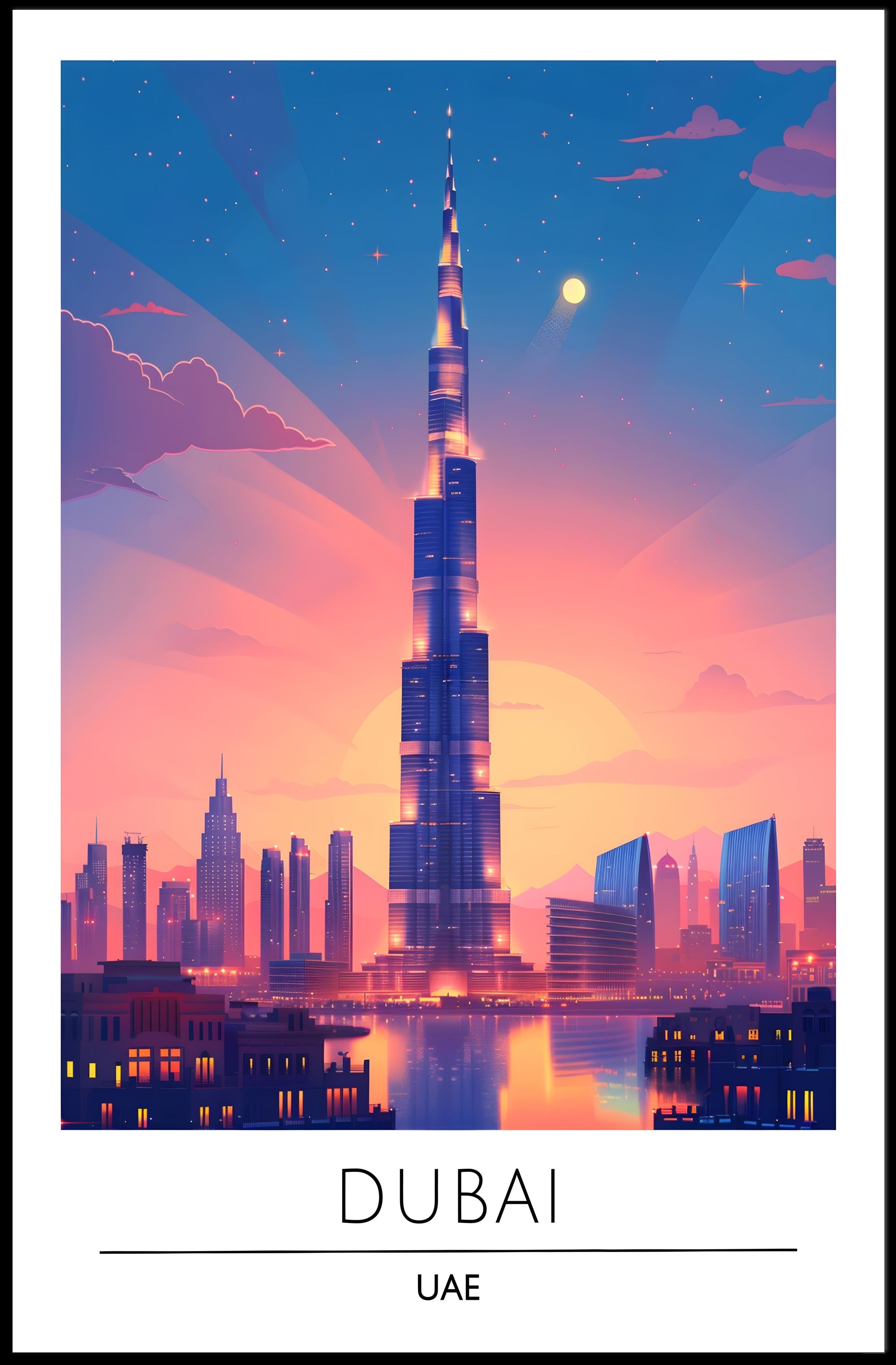 Dubai Sunset Burj Khalifa Urban Cityscape Poster