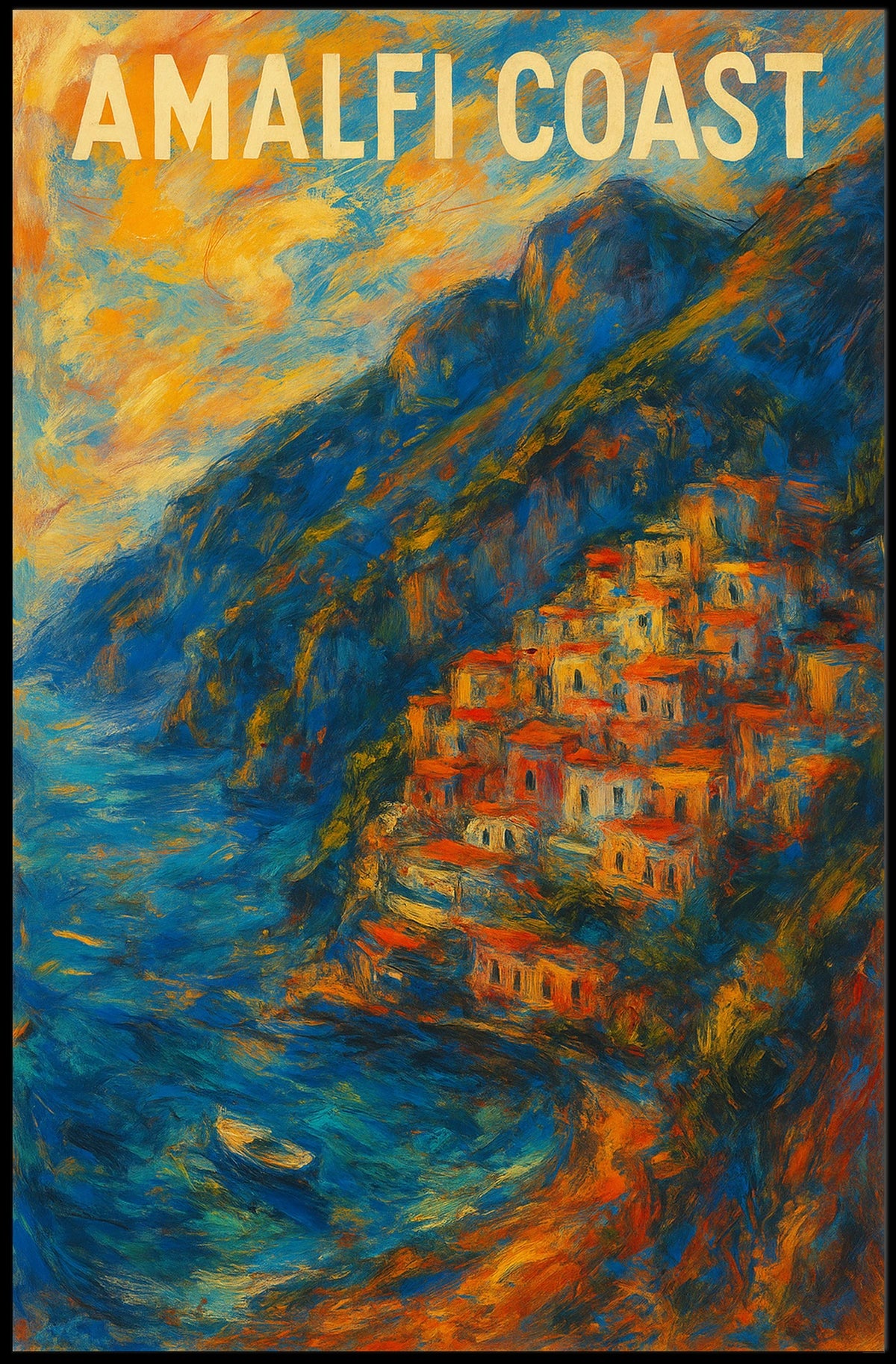 Amalfi Coast Poster Wall Art Coastal Seaside Landscape