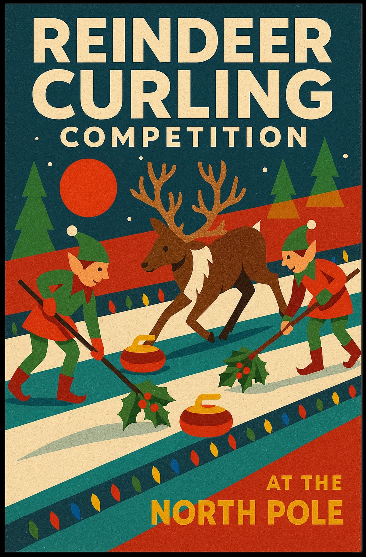 Reindeer Curling Competition Poster