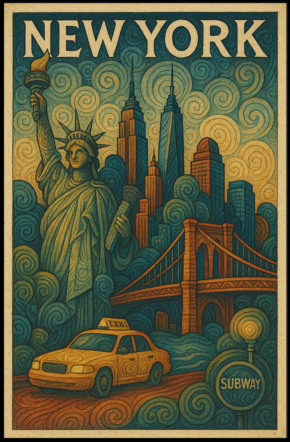 New York City Poster Vintage Travel Cityscape Wall Art