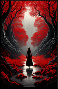 Enchanted Red Forest Poster