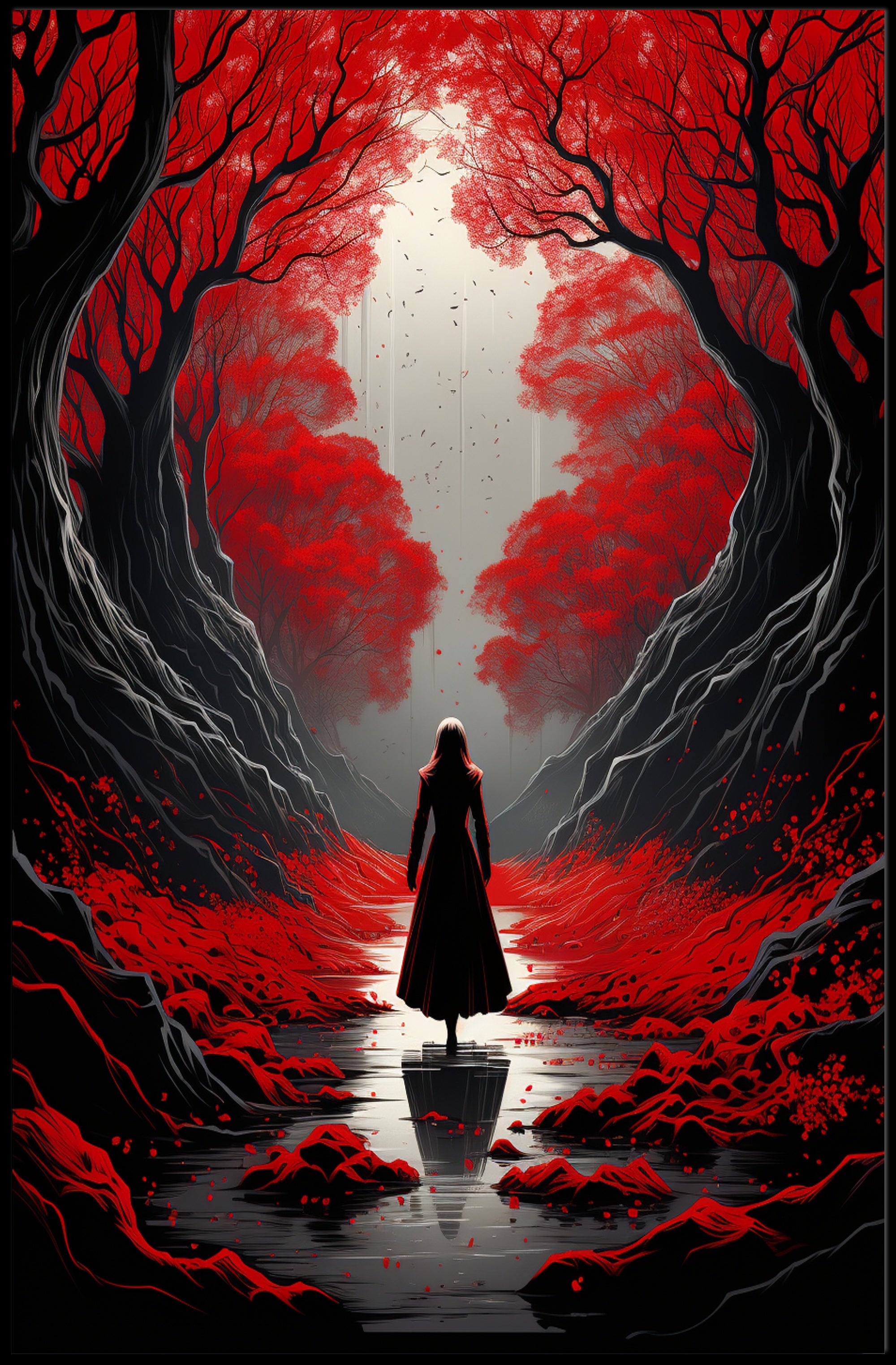 Enchanted Red Forest Poster