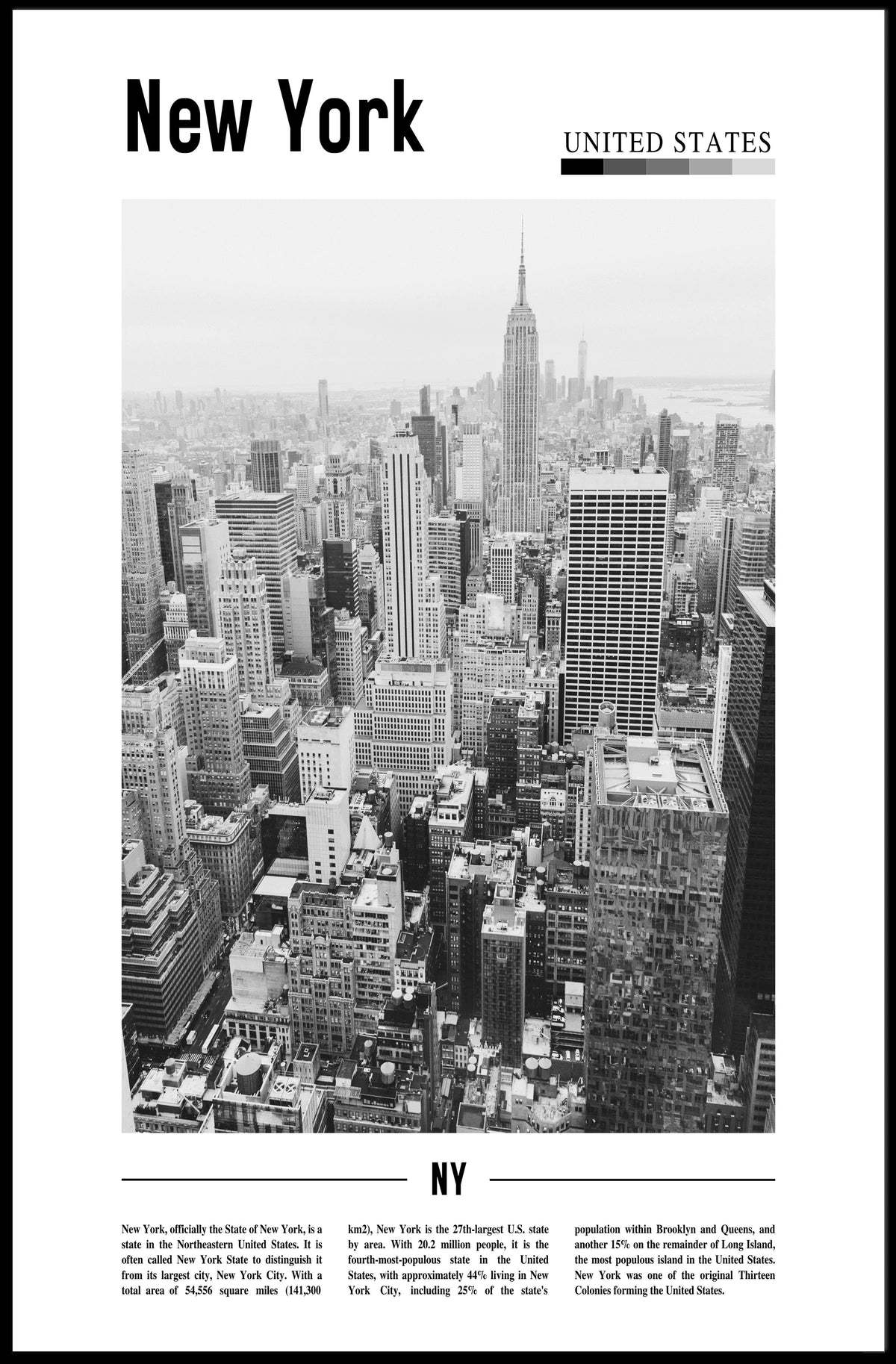 New York City Aerial Skyline Poster Modern Wall Art