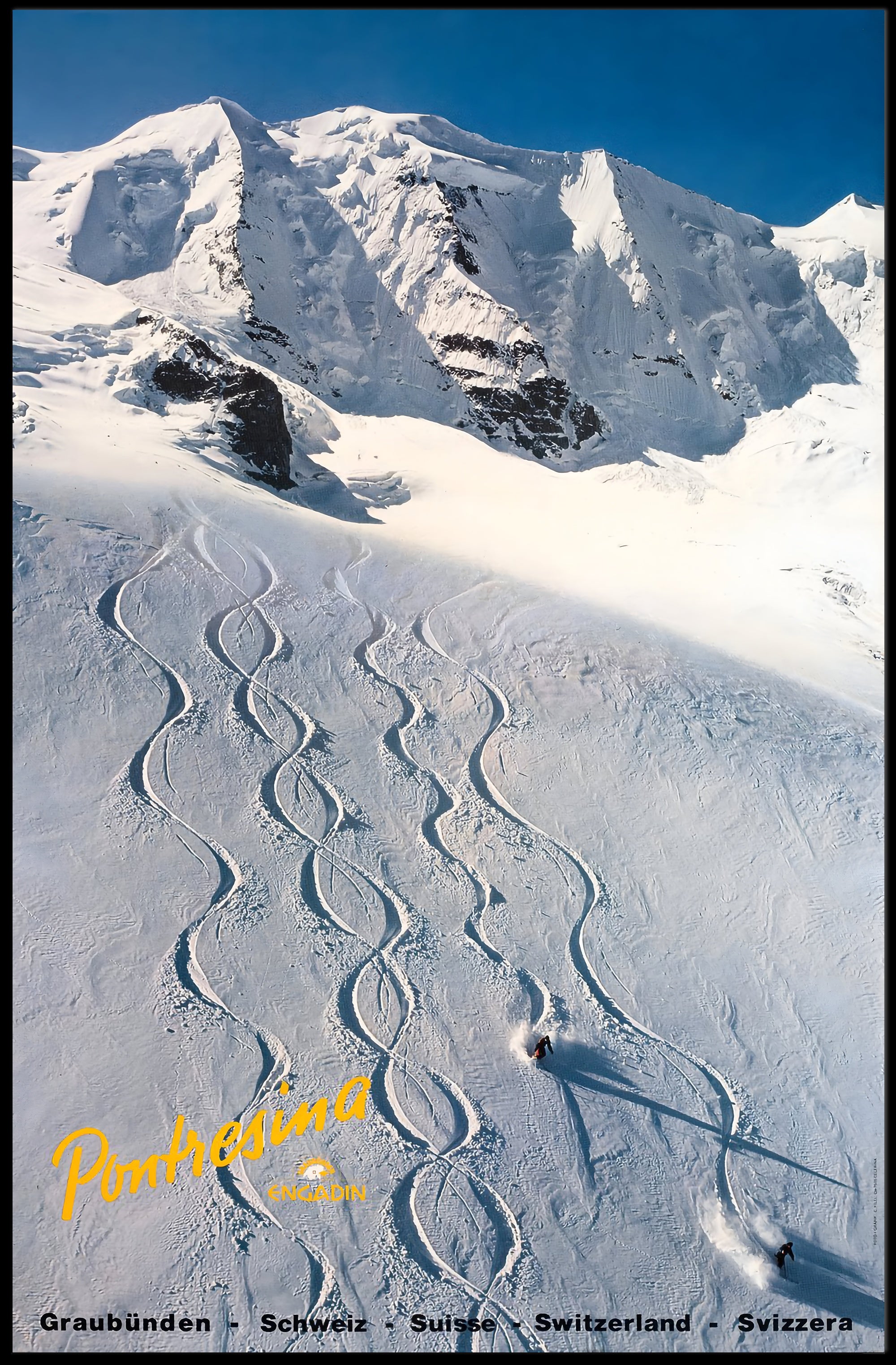 Skiing in Pontresina Poster PosterGoat