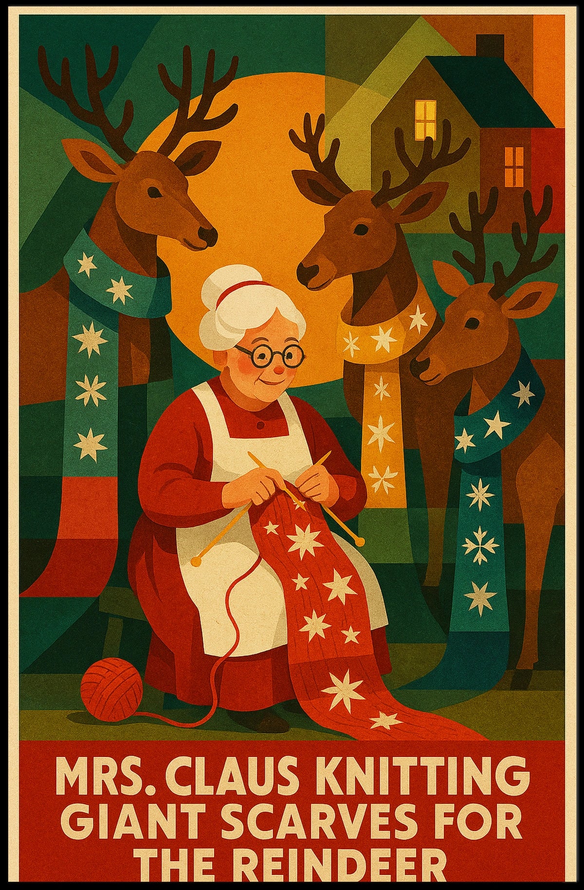 Mrs. Claus Knitting For Reindeer Poster