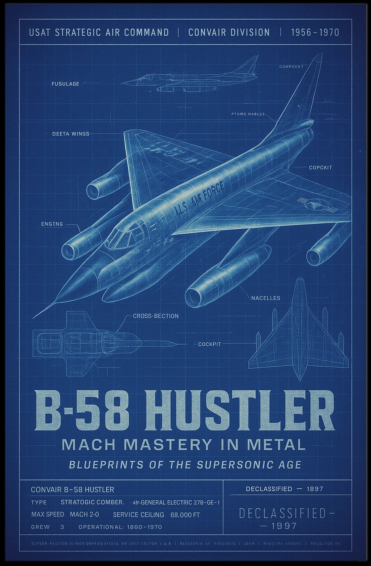B-58 Hustler Mach Mastery in Metal Poster