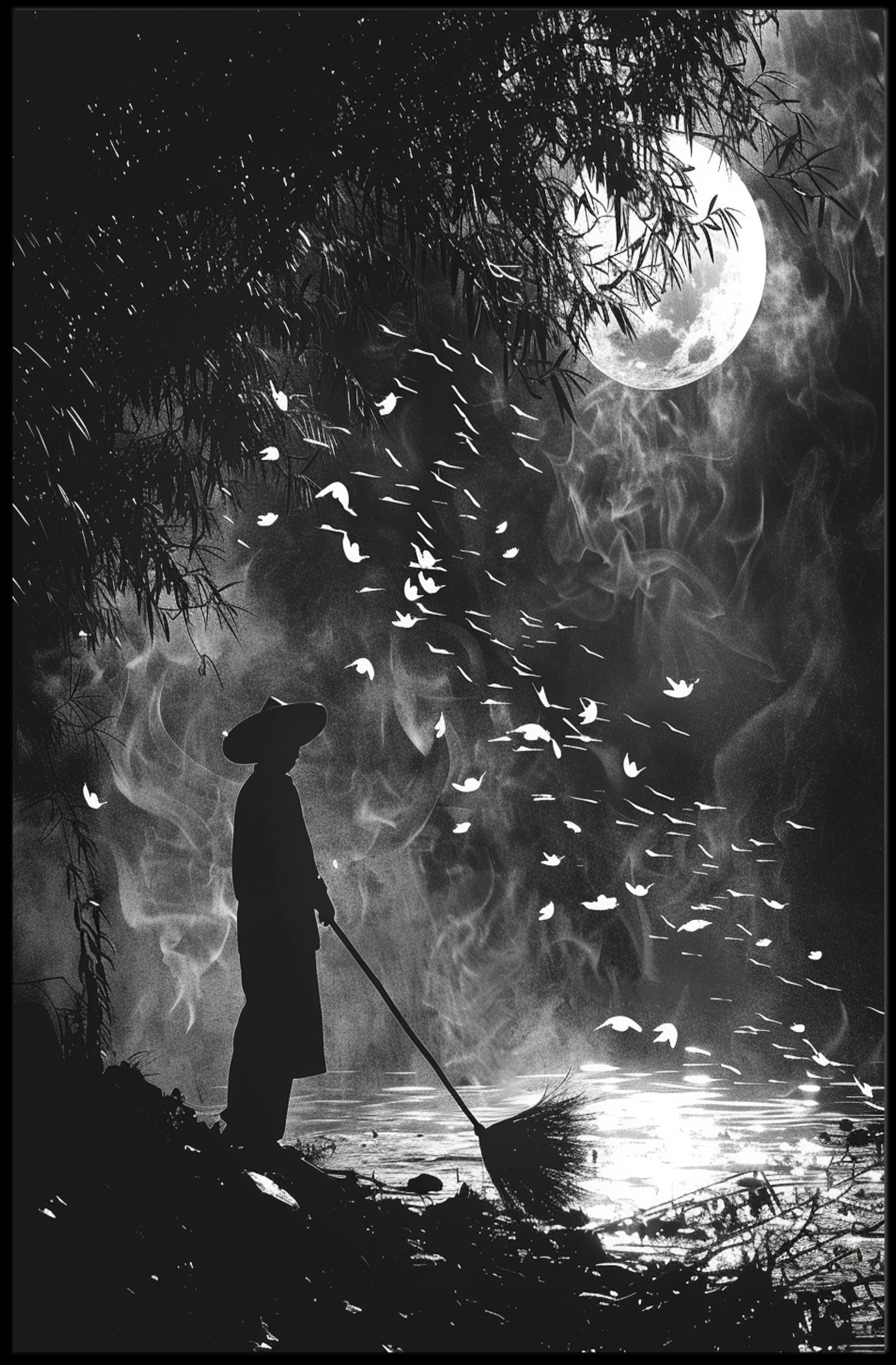Mystical Moonlit Solitude in Nature - Artistic Poster PosterGoat