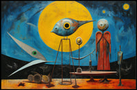 Surrealistic Abstract Art Poster with Bird and Humanoid Figures