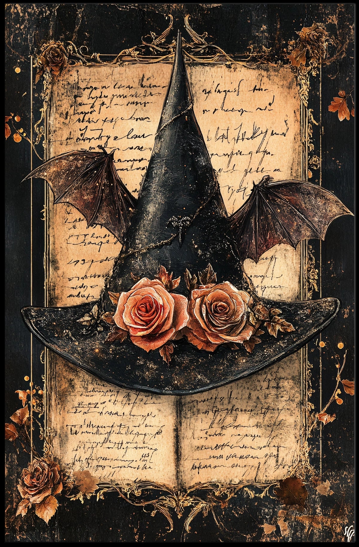 Mystical Witch Hat Halloween Scene Artistic Poster