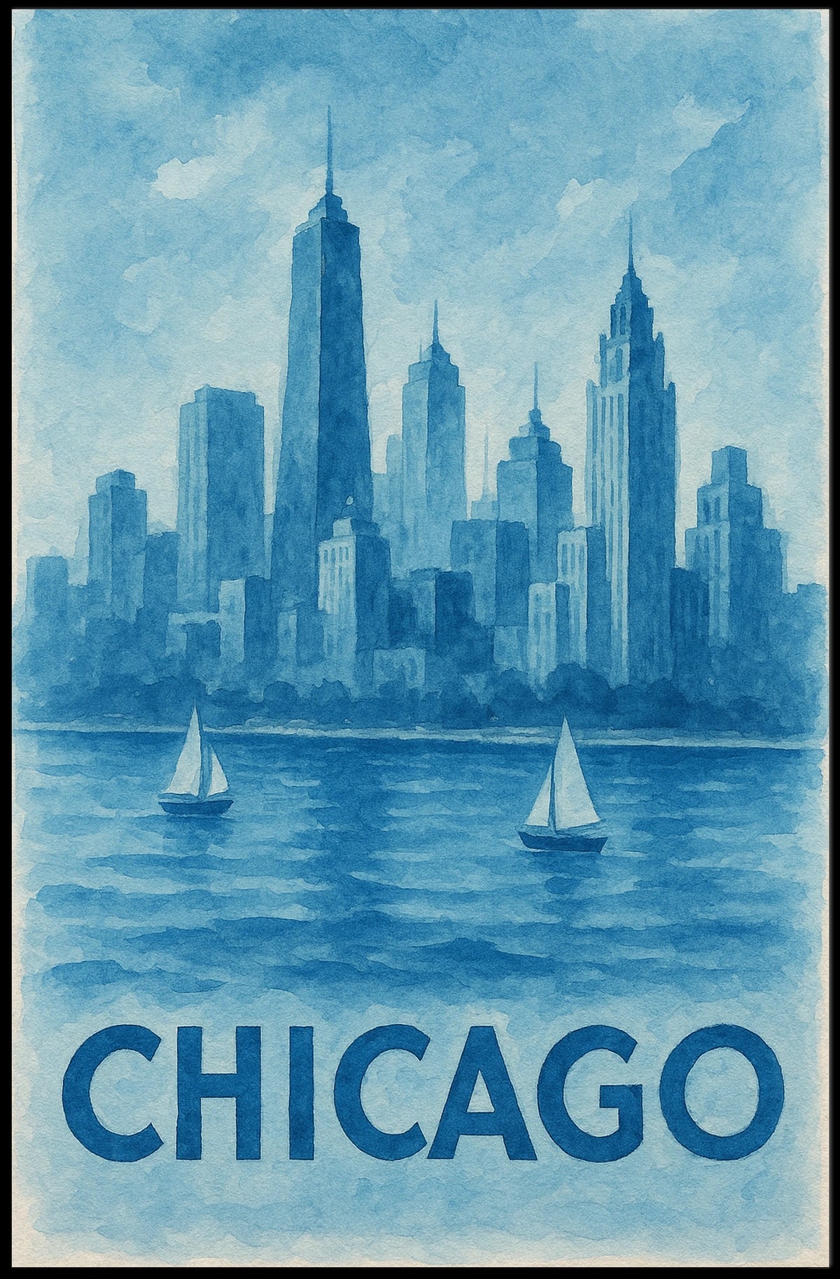 Chicago Skyline Watercolor: Urban or Cityscape Poster