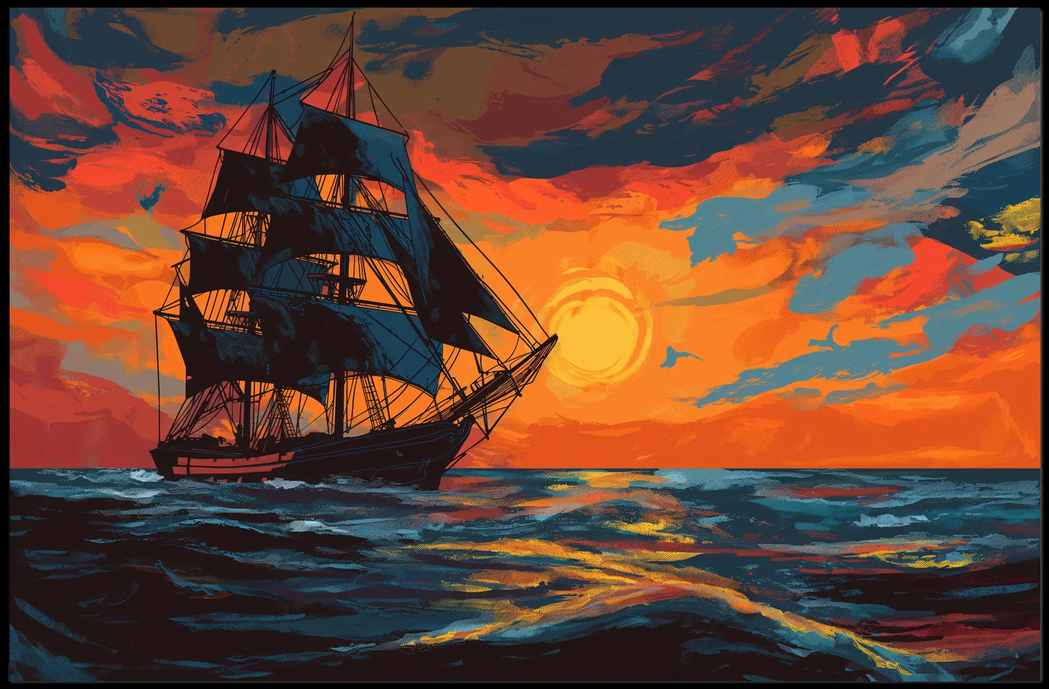Majestic Sailing Ship at Sunset Art Poster