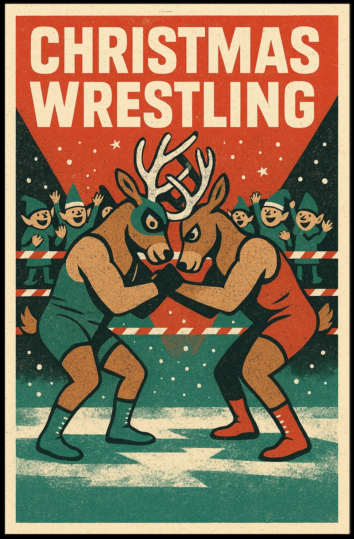 Christmas Wrestling Reindeer Vintage Sports Poster