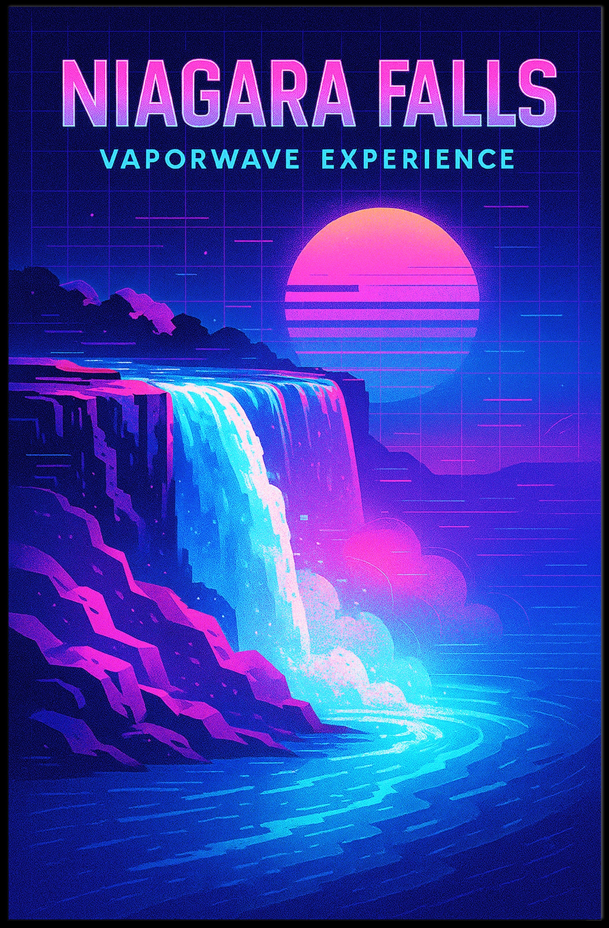 Niagara Falls Vaporwave Experience Poster PosterGoat