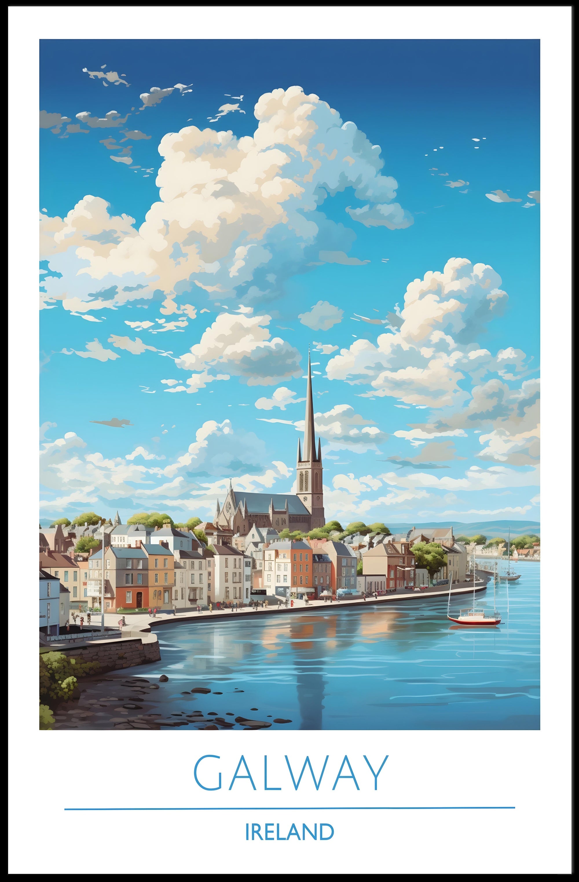 Galway Ireland Cityscape Travel Poster