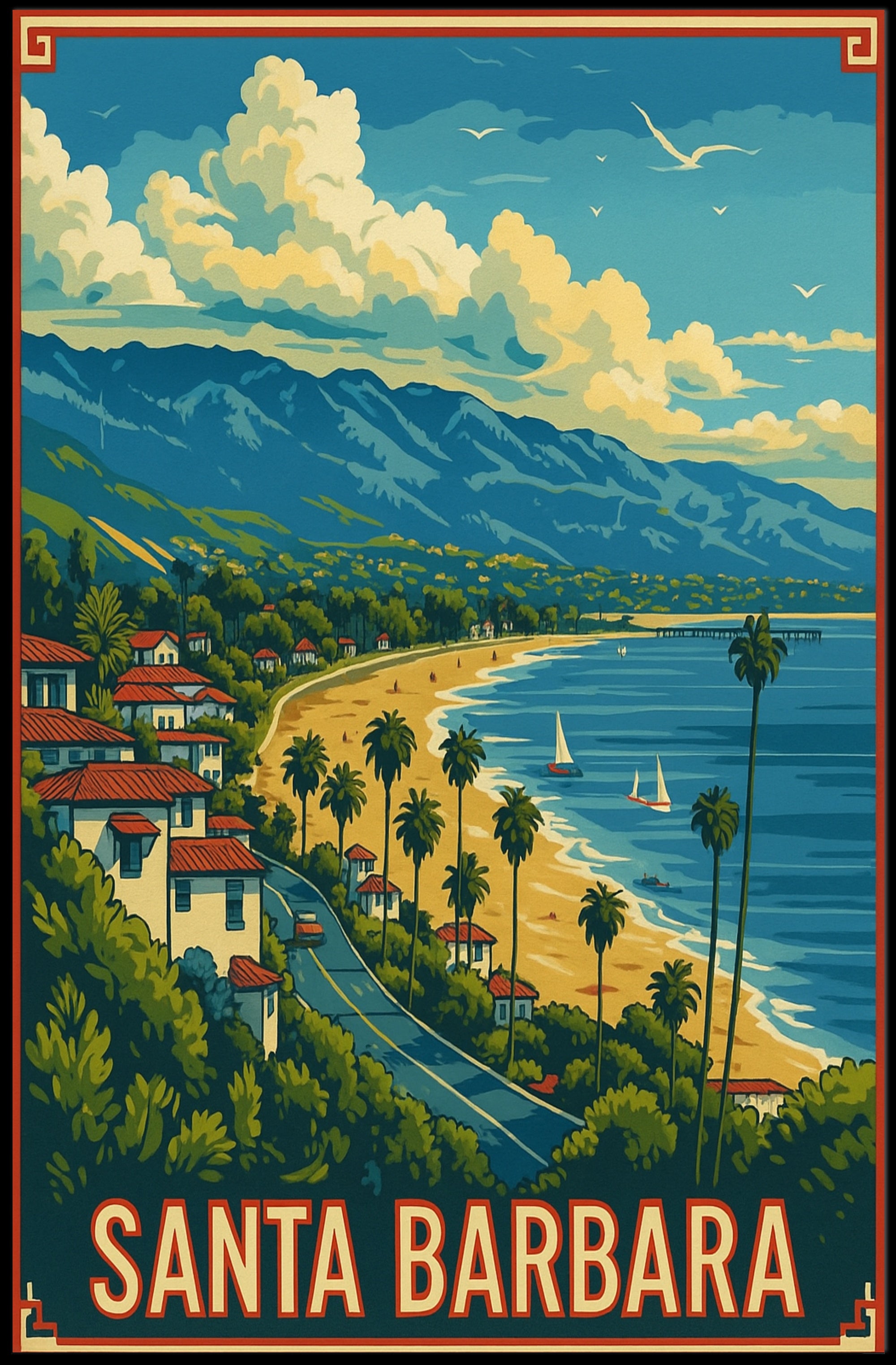 Santa Barbara Vintage Travel Scenic Seaside Poster