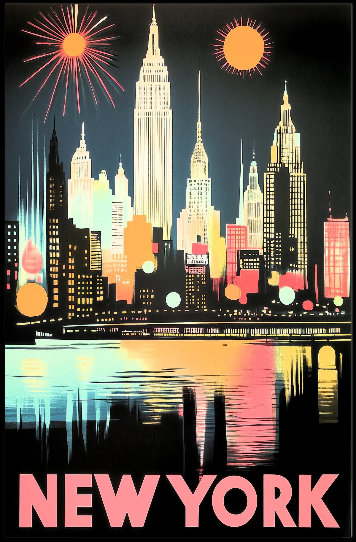 New York City Skyline Poster Retro Art Deco Wall Art