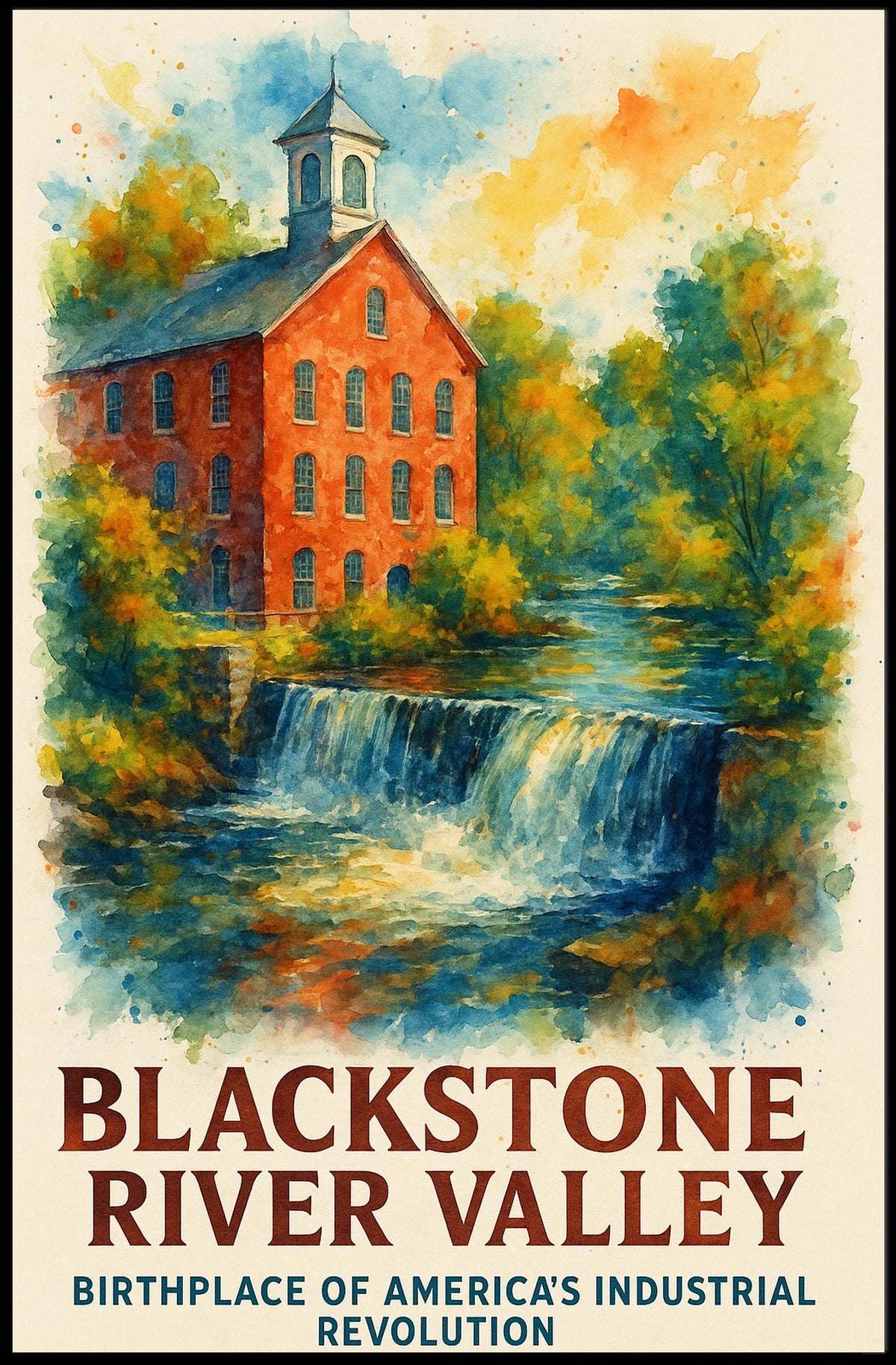 Blackstone River Valley Watercolor Historical Art Poster