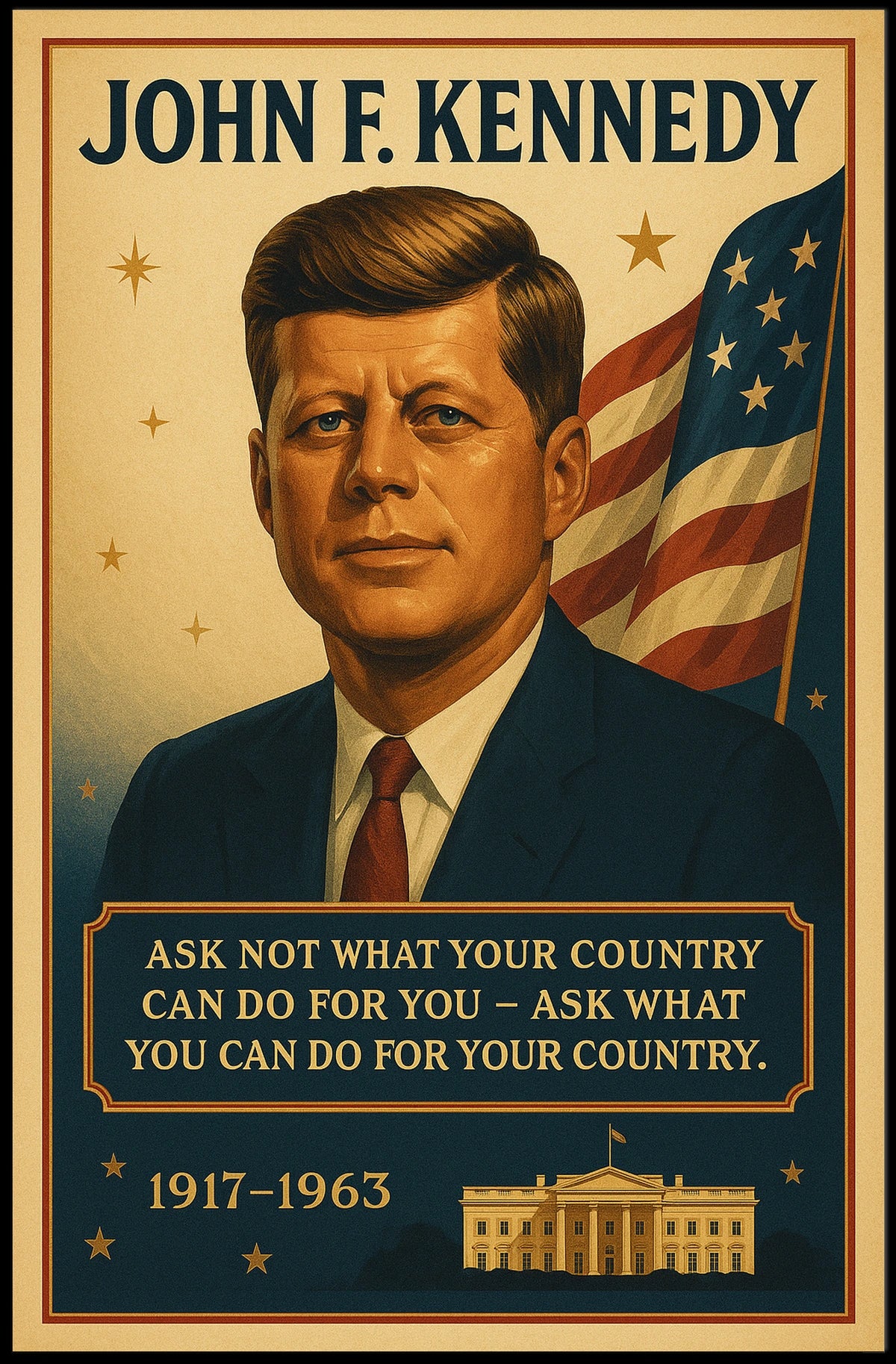 JFK Patriotic Vintage Poster with Inspirational Quote
