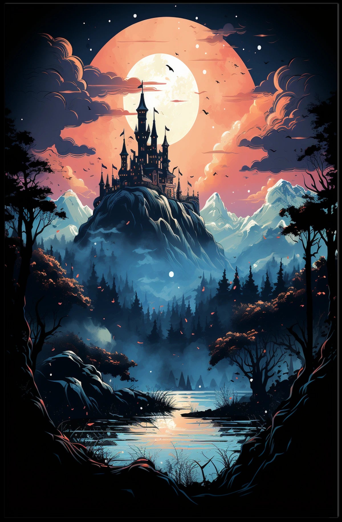 Fantasy Castle Scene in Mystical Landscape Futuristic Sci-Fi Poster