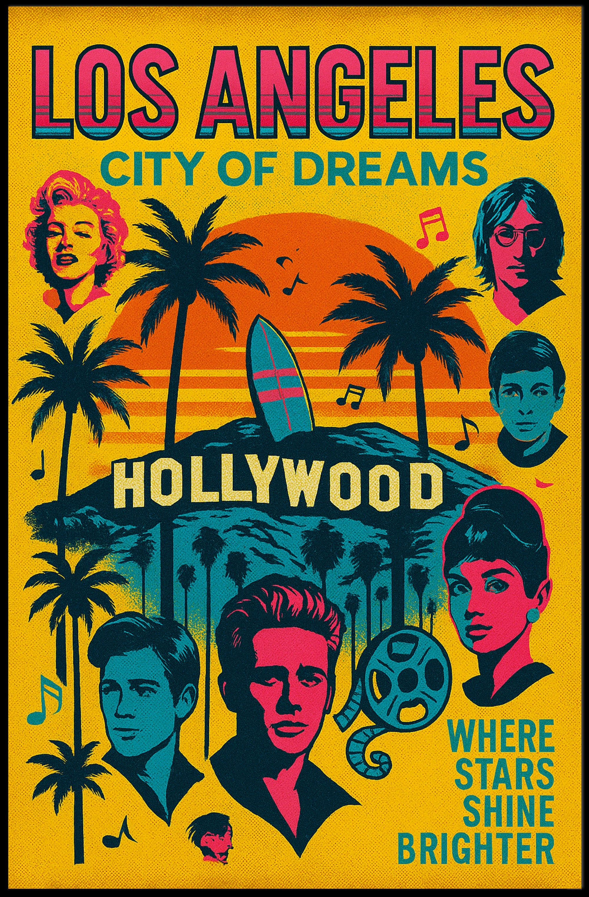 Hollywood Dreamscape: Vibrant Pop-Art Urban Cityscape Poster