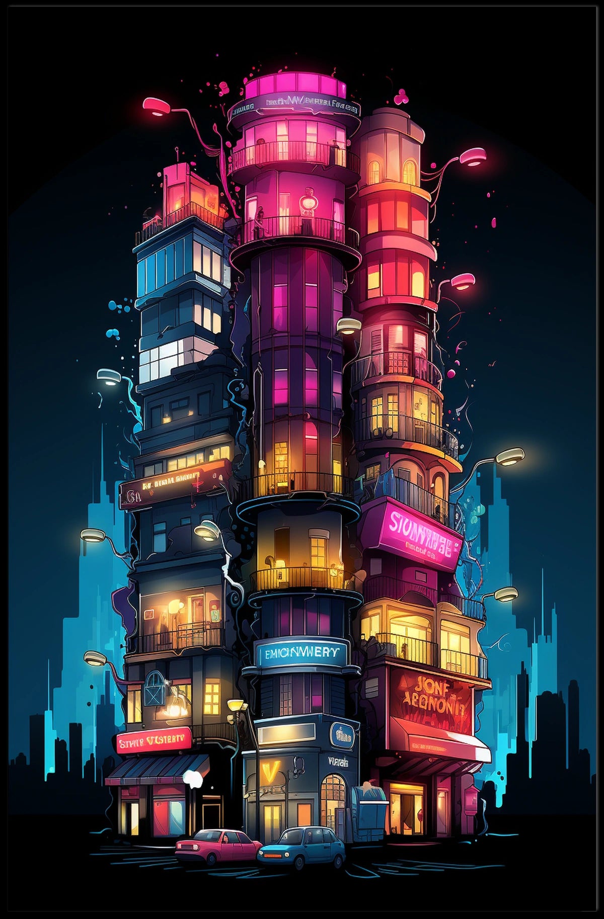 Neon Cityscape Poster