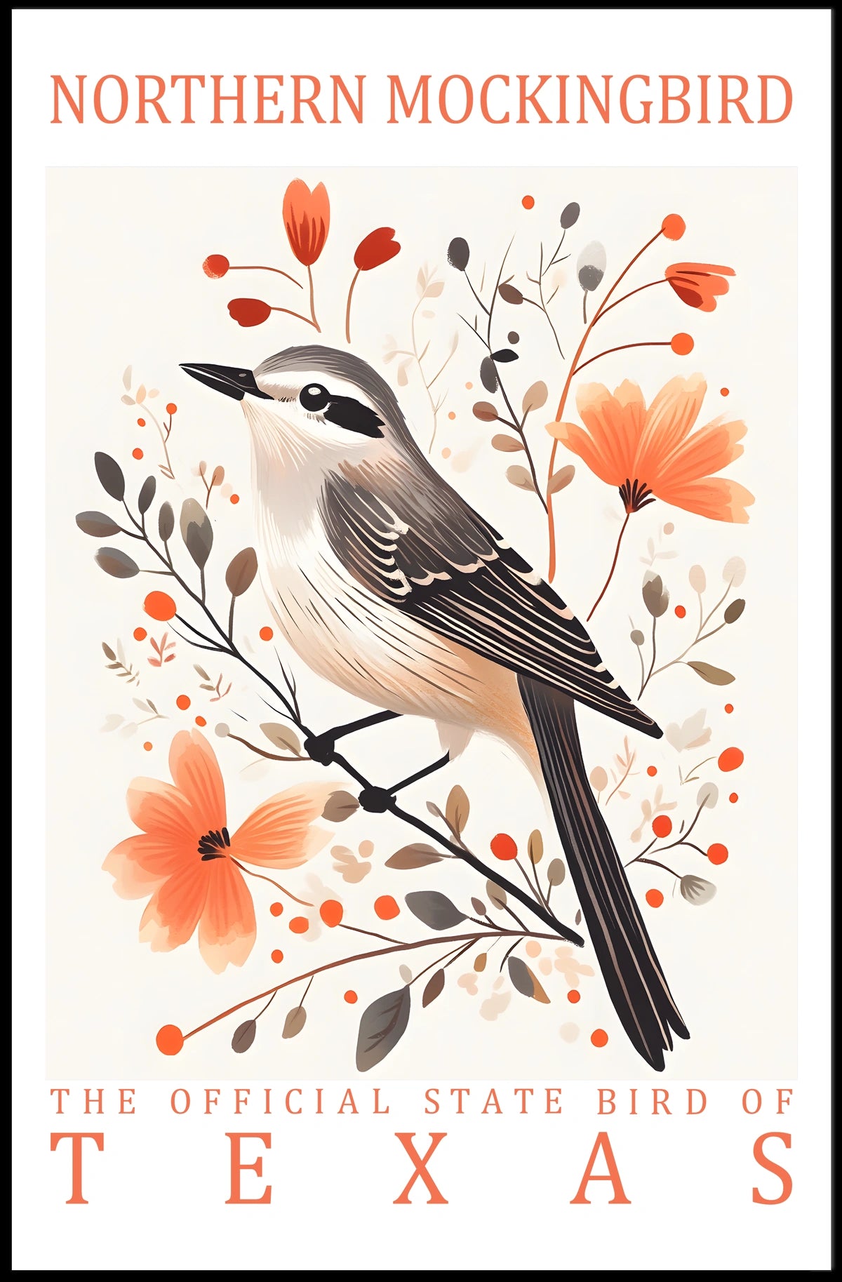 Northern Mockingbird Texas Nature Art Poster