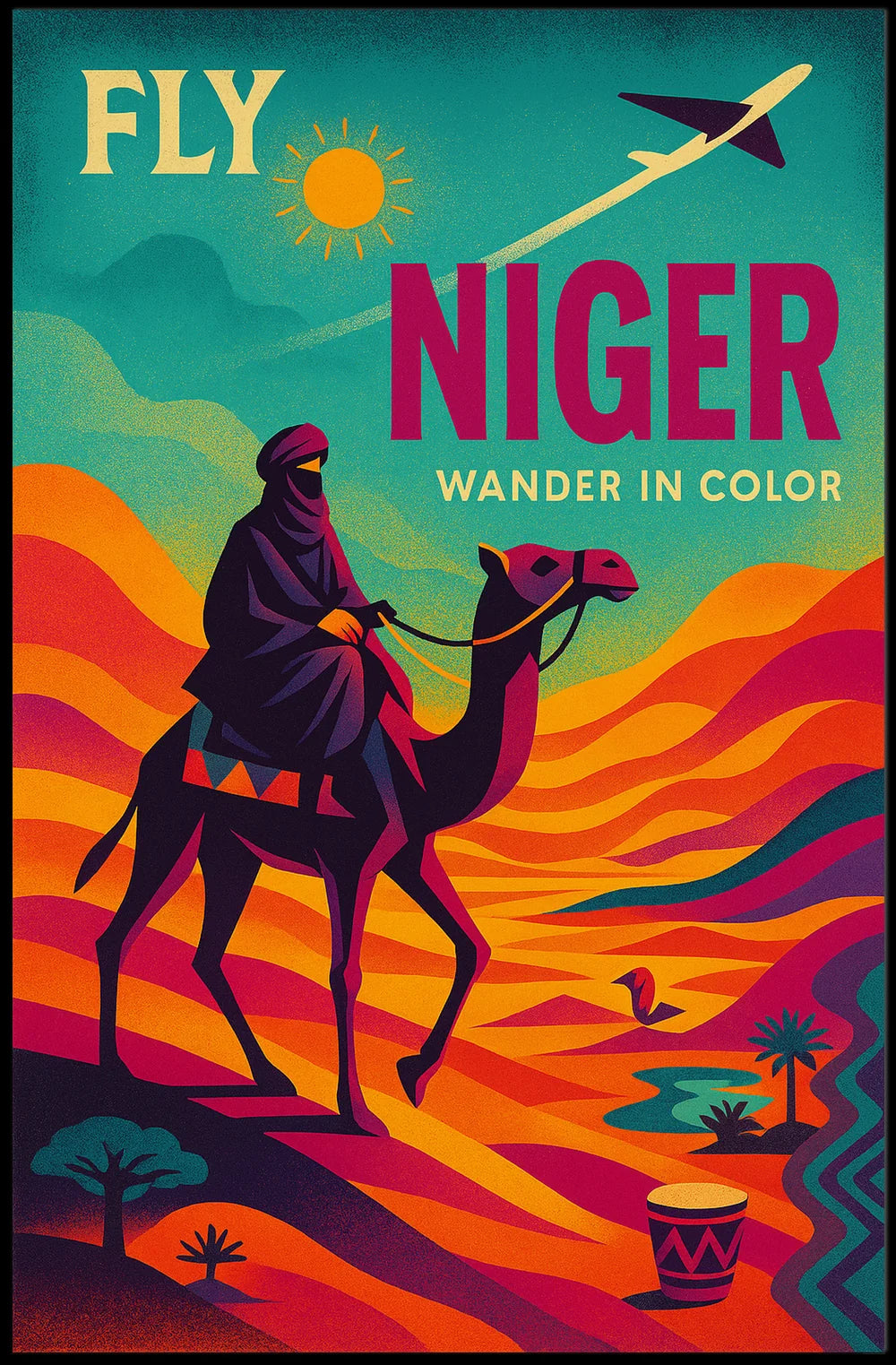Fly Niger Wander in Color Travel Poster PosterGoat