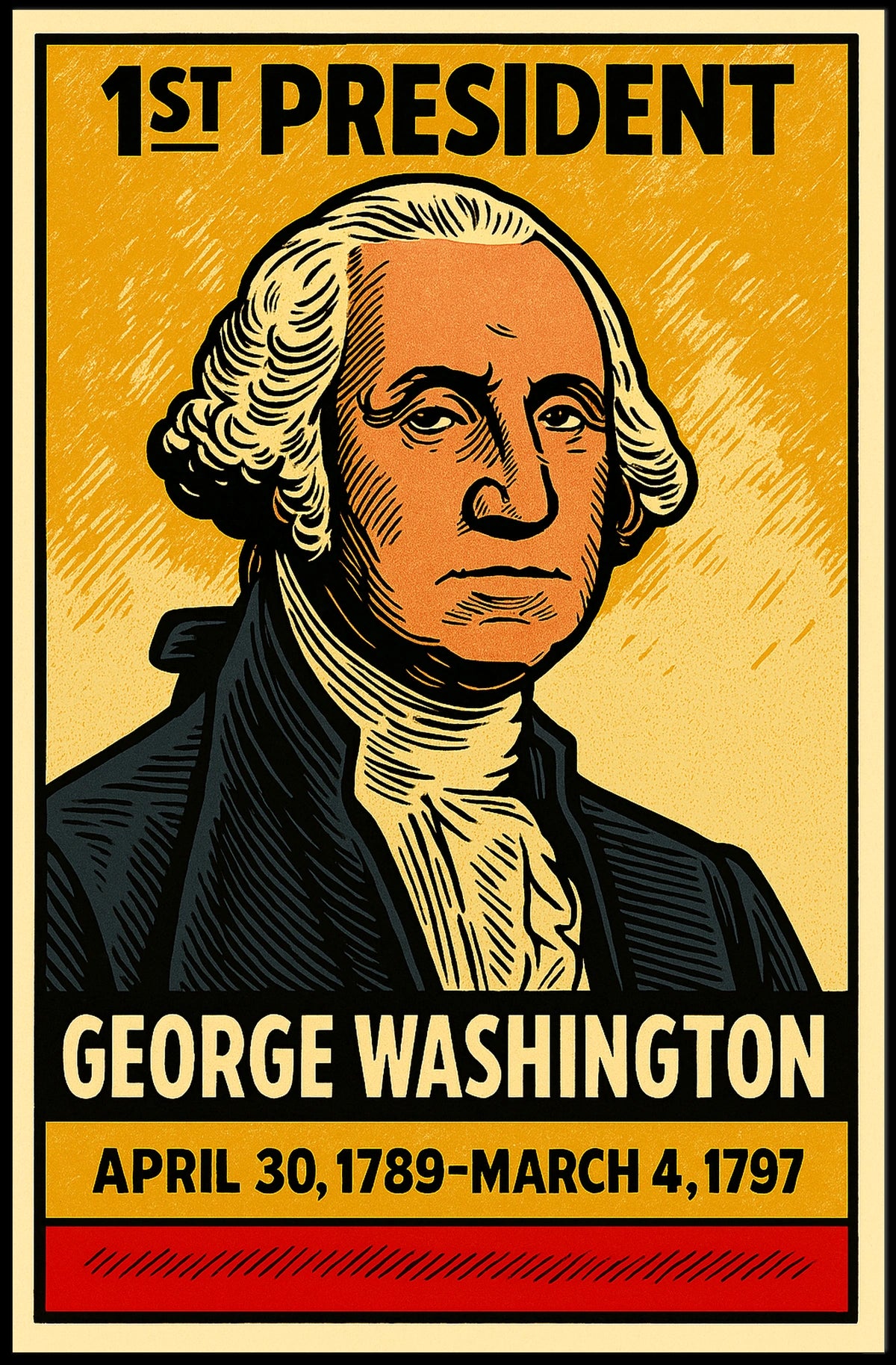 George Washington 1st President of the United States Inked Comic Style Poster