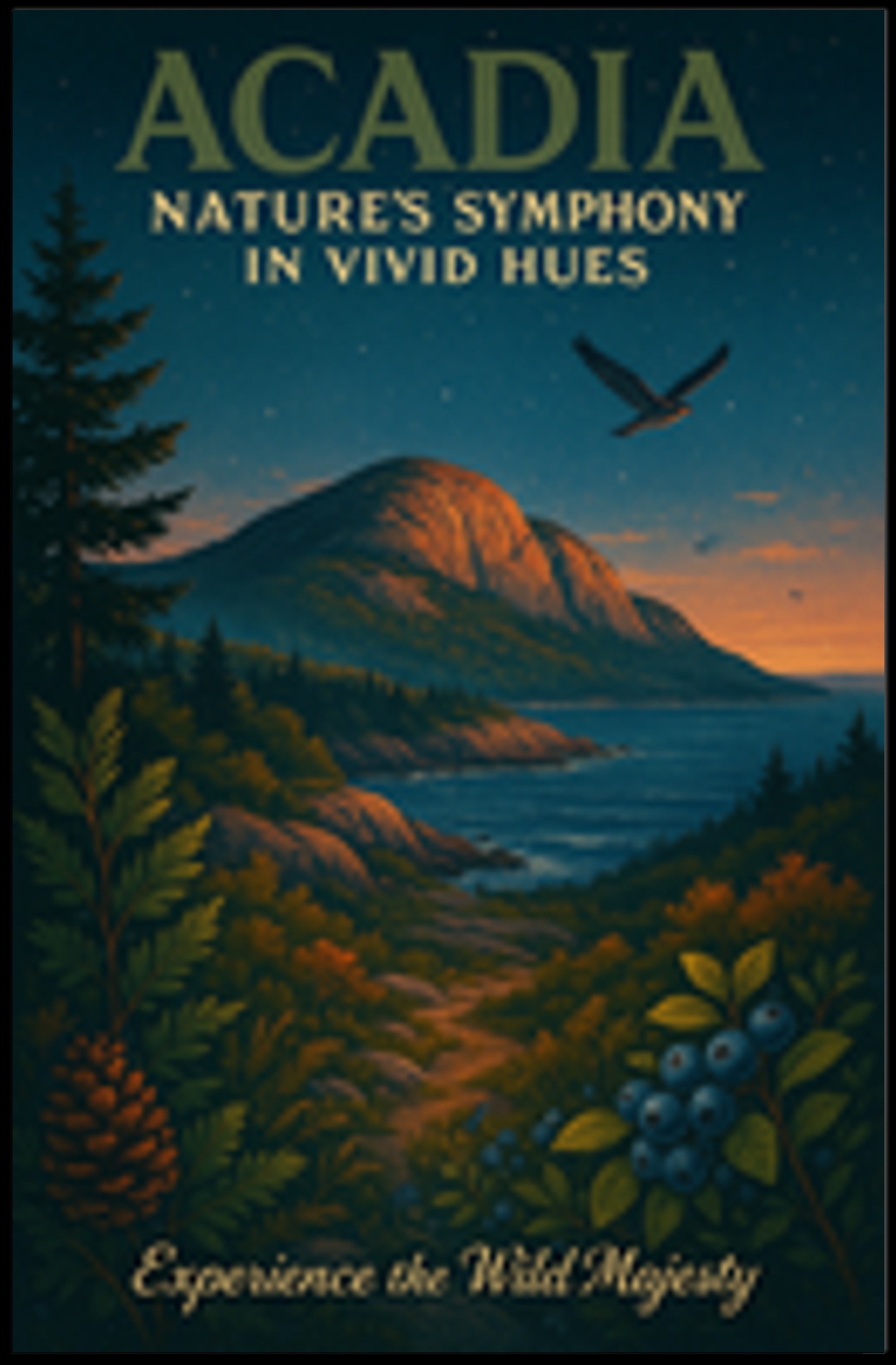 Acadia National Park Poster Vintage Travel Wall Art