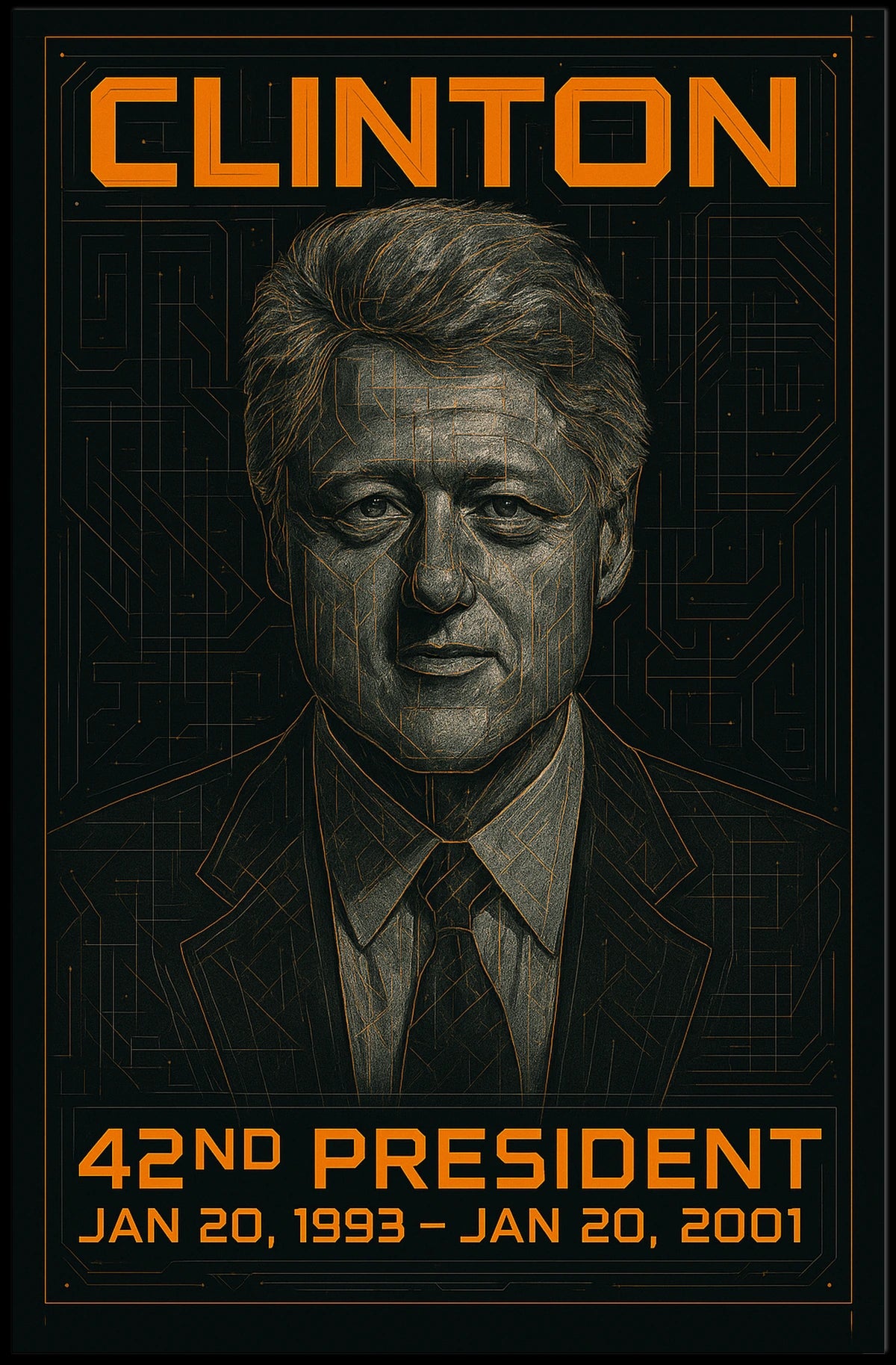 Bill Clinton 42nd President of the United States Techno Schematic Poster
