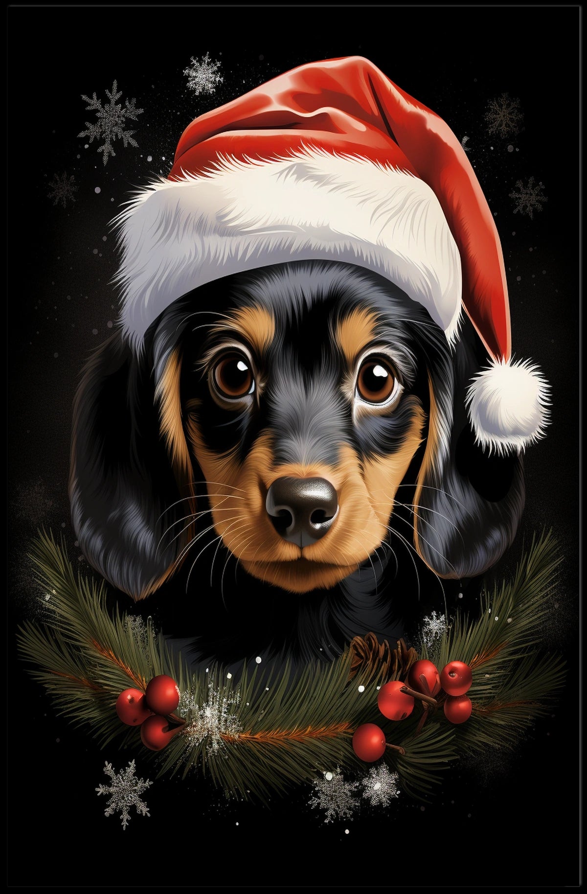 Festive Dog with Santa Hat: Animal Poster