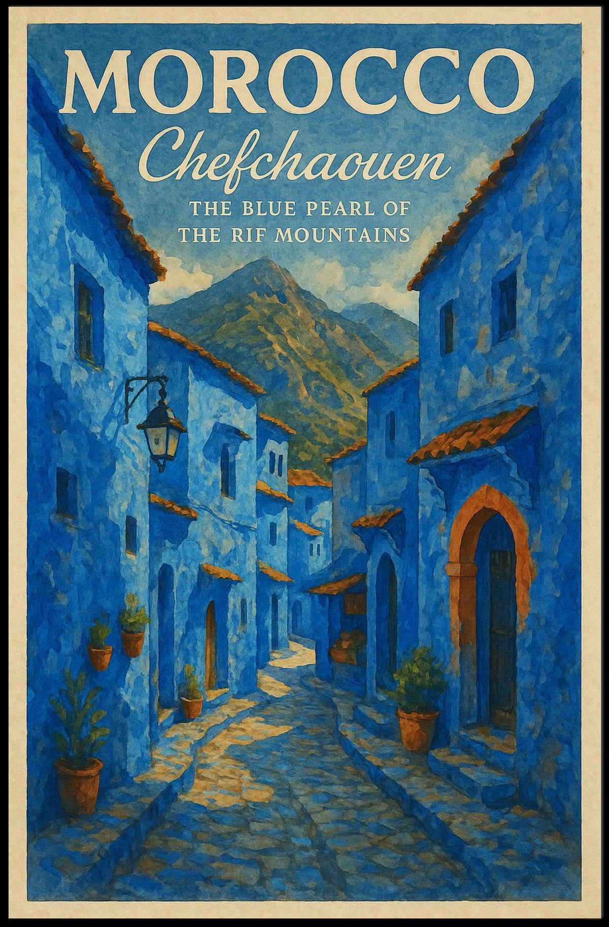 Chefchaouen Blue Pearl Watercolor Art Poster Print