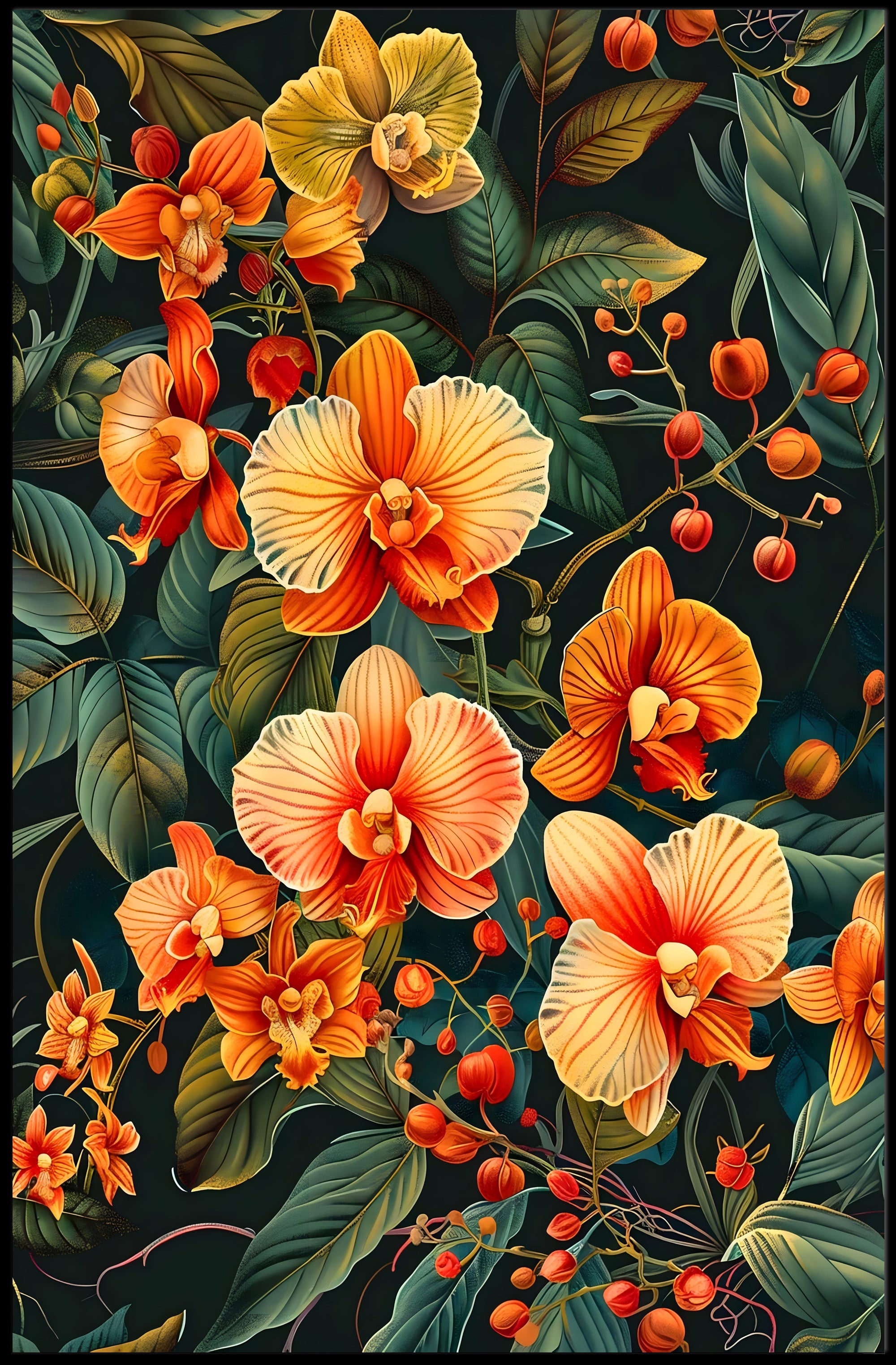 Vibrant Orchid Botanical Art Poster for Modern Tropical Decor